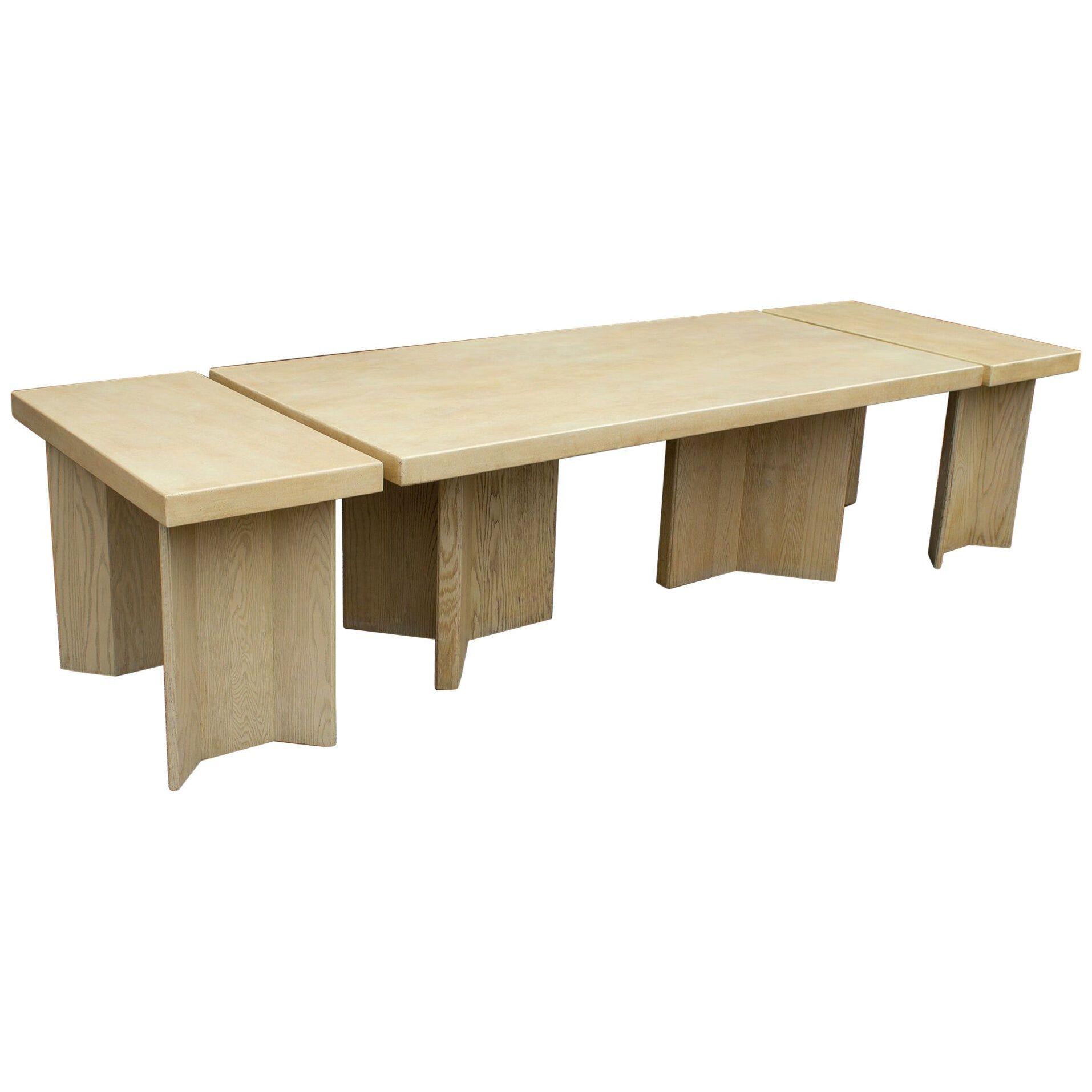 Paul Frankl Waxed Cork and Oak Dining Table with Two Model 5008 Consoles