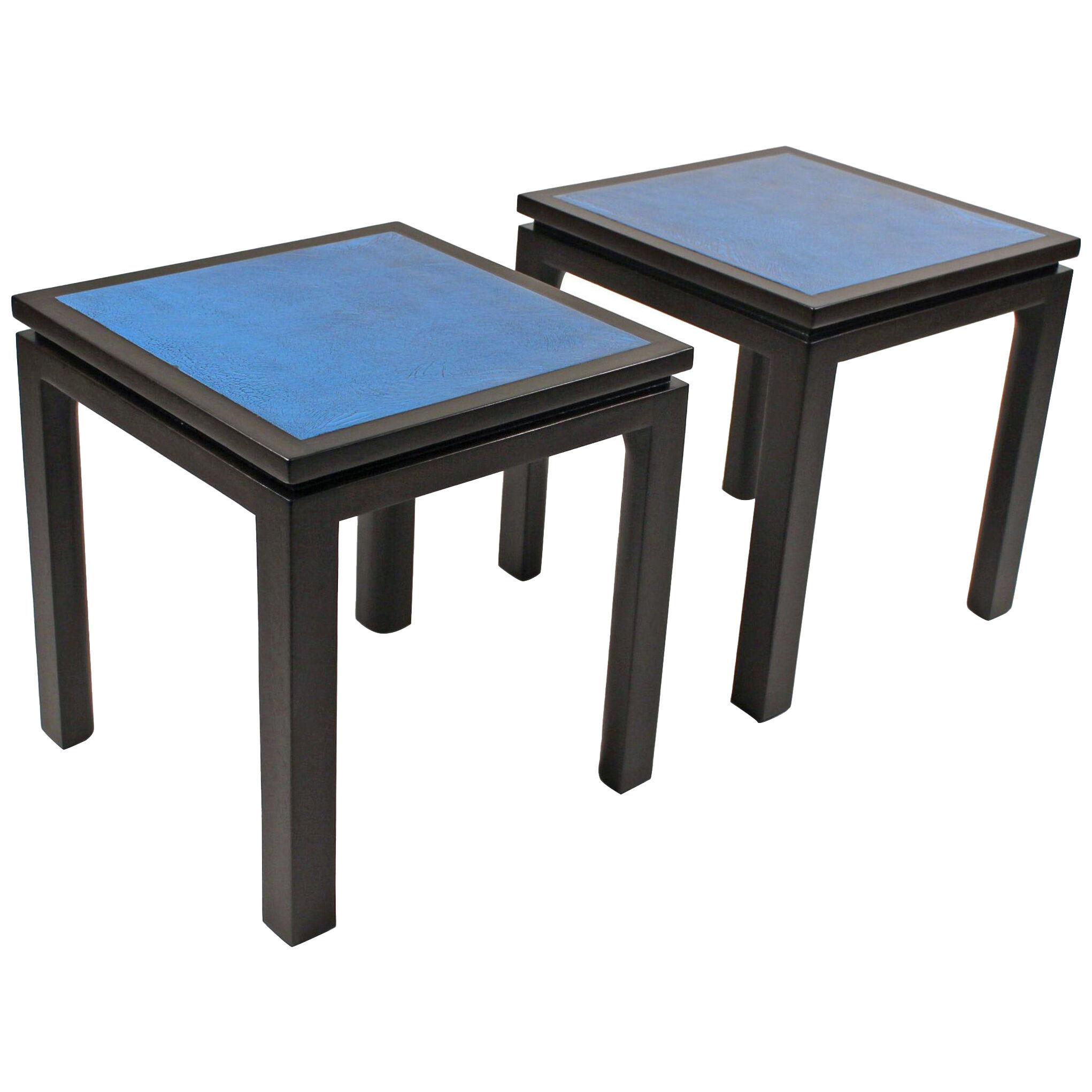 Harvey Probber Blue Enameled Copper and Espresso Mahogany Side Tables