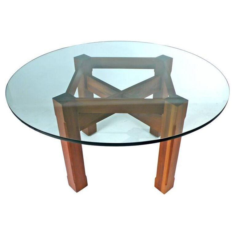 Custom Glass Top Dining Table with Brazilian wood base