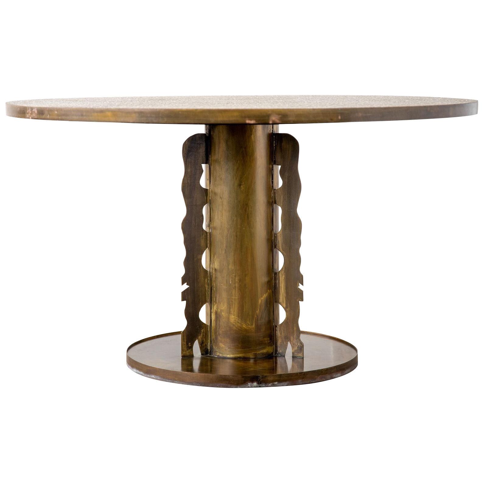 Philip and Kelvin Laverne Dining Table "Etruscan Round" Bronze & Pewter 1960