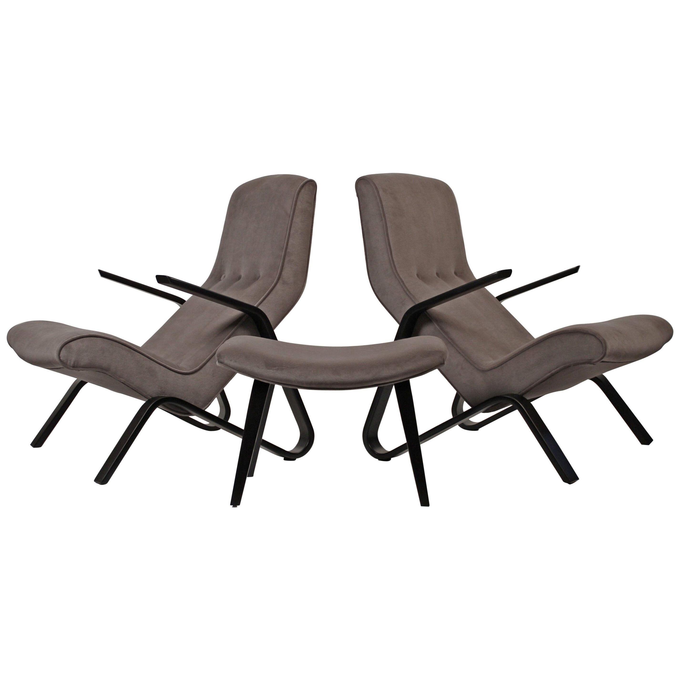 Pair of Early Eero Saarinen Grasshopper Chairs for Knoll with Rare Black Frames