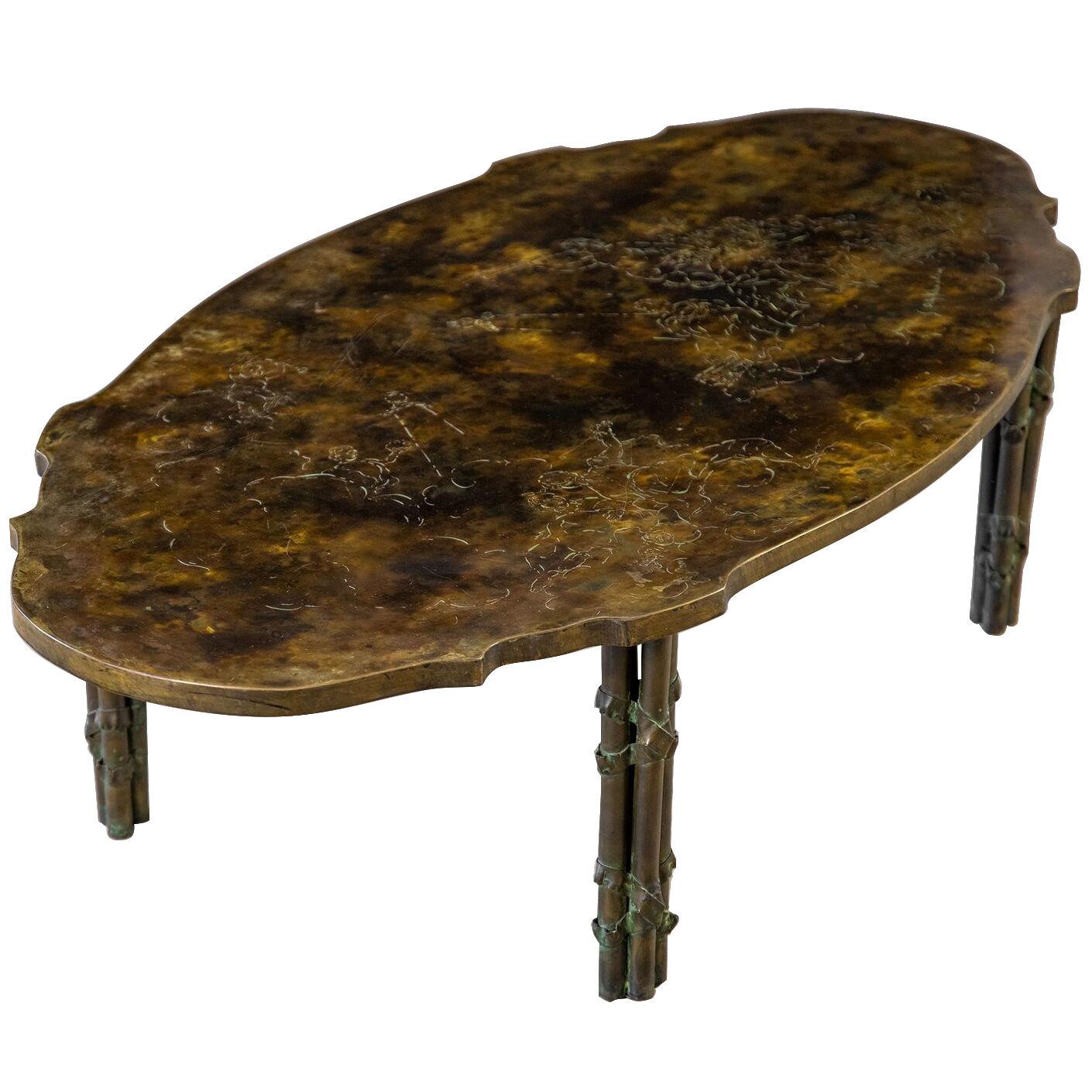 Philip And Kelvin Laverne Boucher Coffee Table in Patinated Bronze 1960s