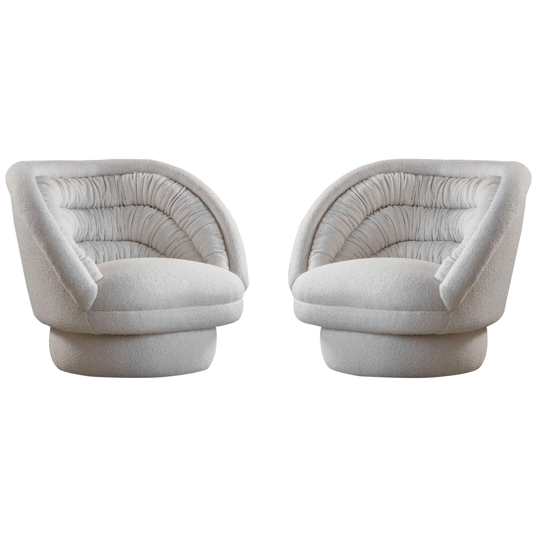 Vladimir Kagan Crescent Lounge Chairs in Italian White Boucle