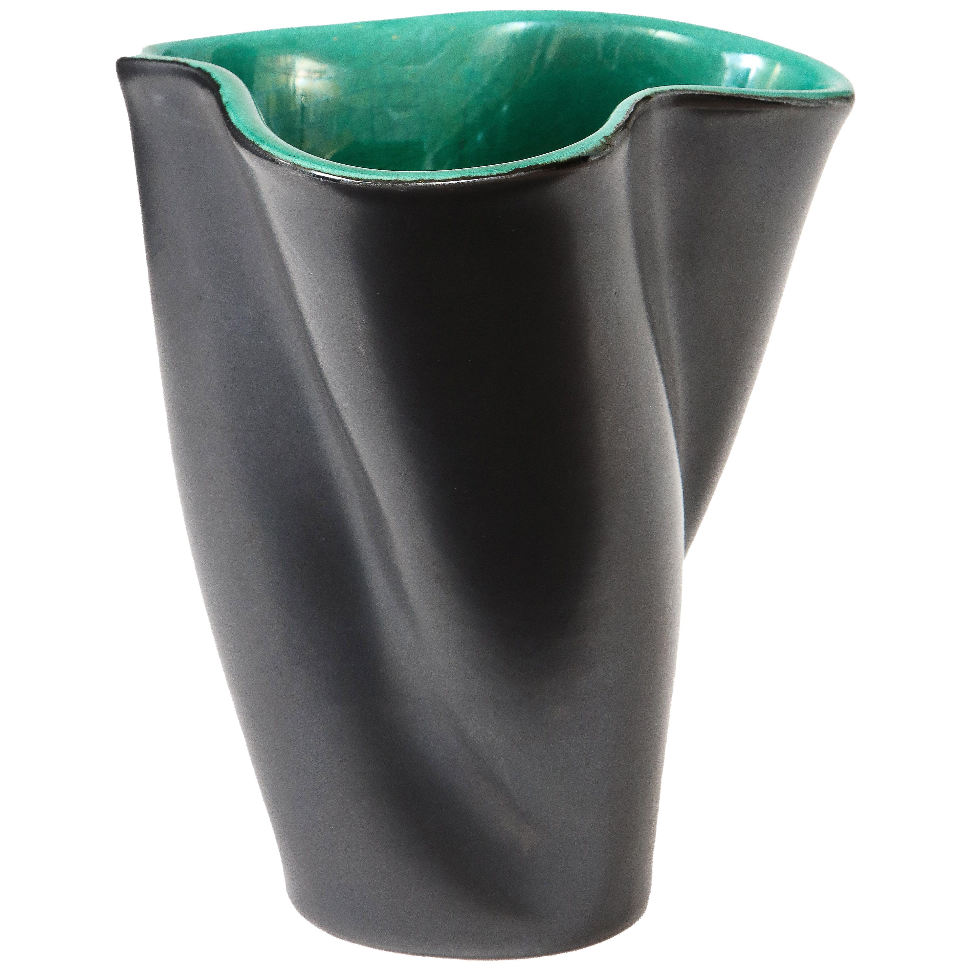 Elchinger Vase, Green Interrier Glaze, France. c. 1950’s, signed