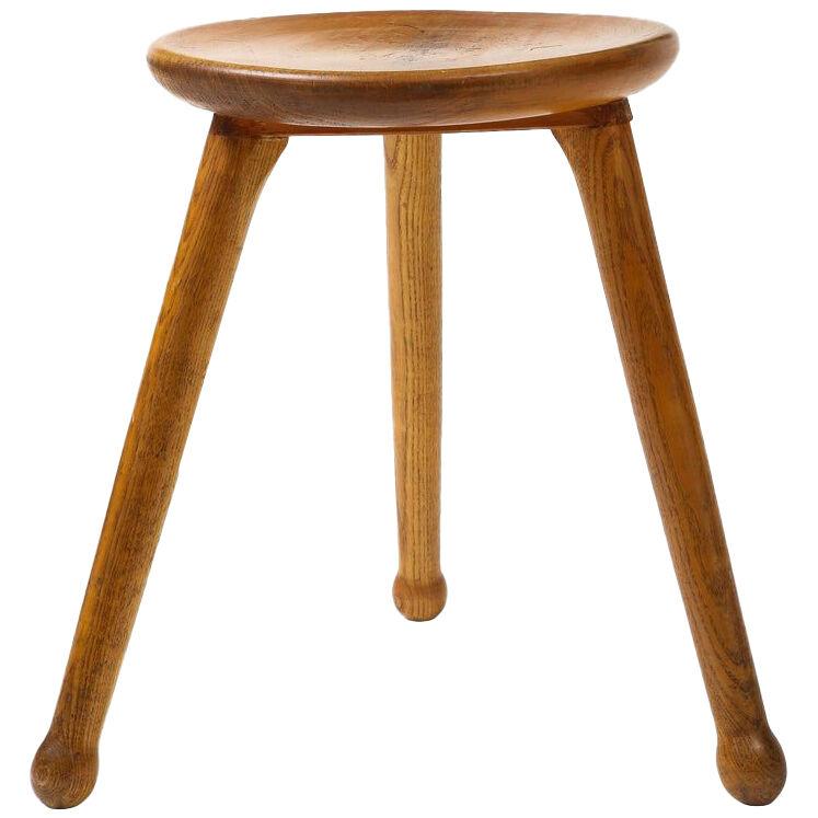 Early 20th C. French Oak Stool with Light Finish, France