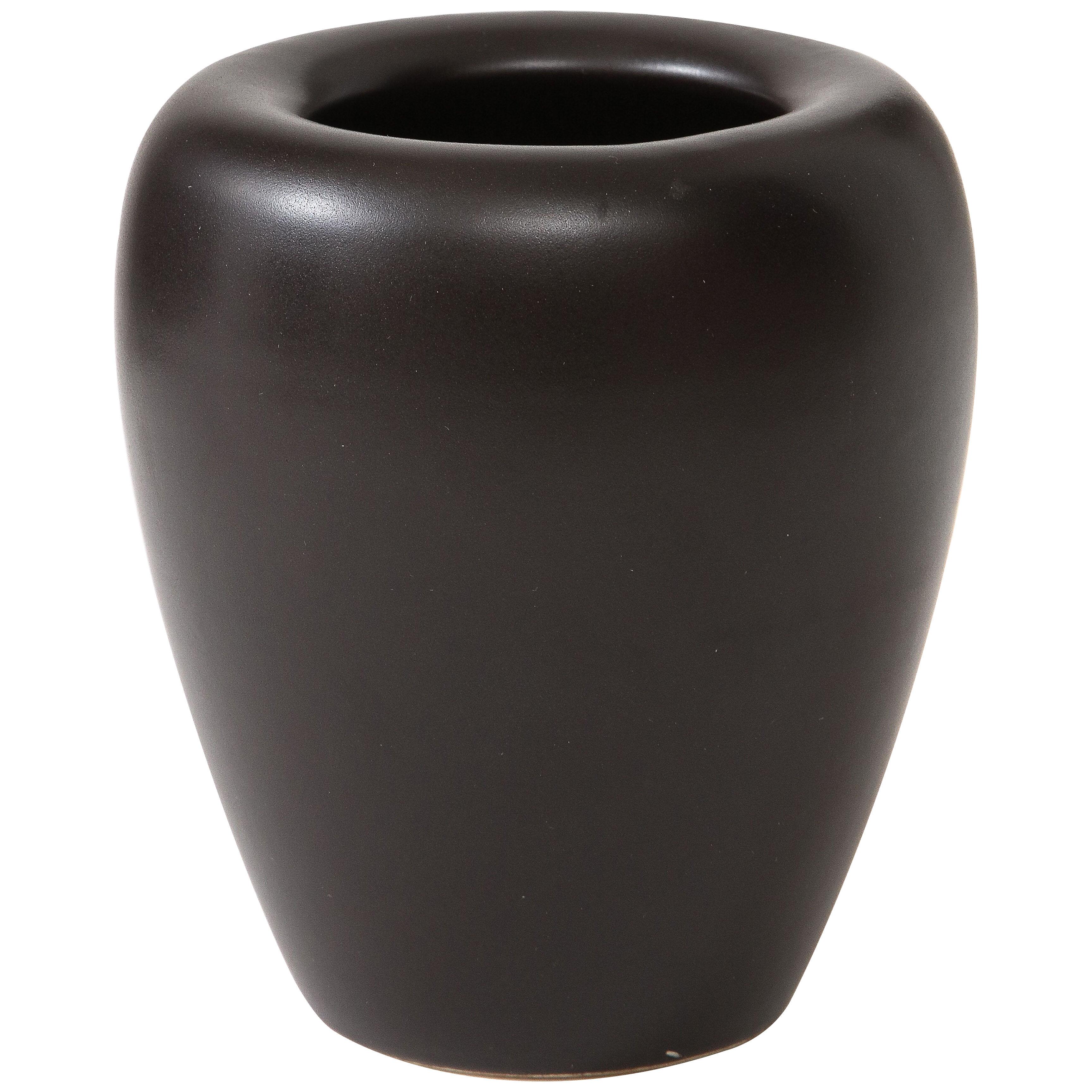 Rounded Matte Black French MidCentury Ceramic Vase, France, c. 1950’s