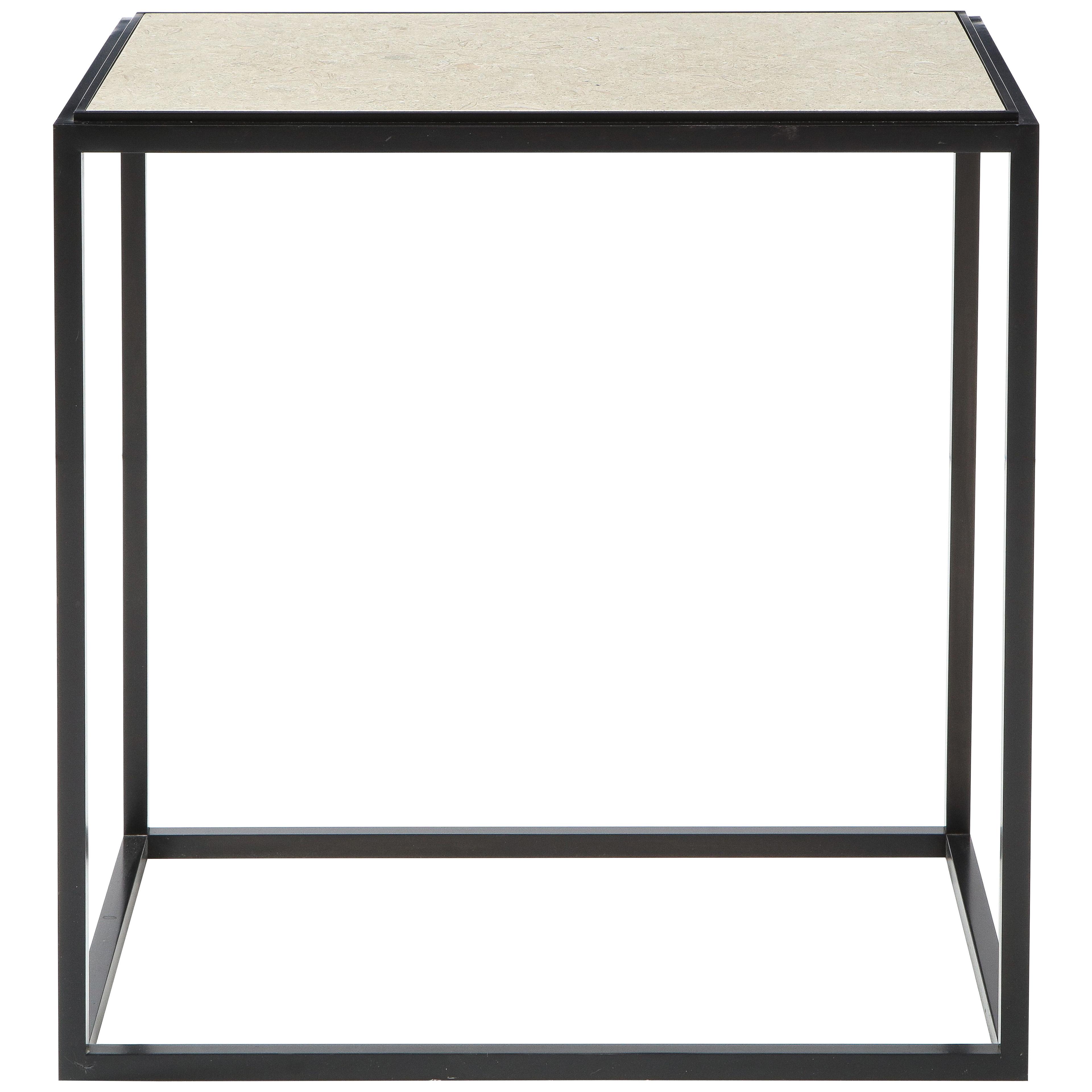 Custom Made to Order Inset Stone Top Table with Solid Hand Blackened Metal Base