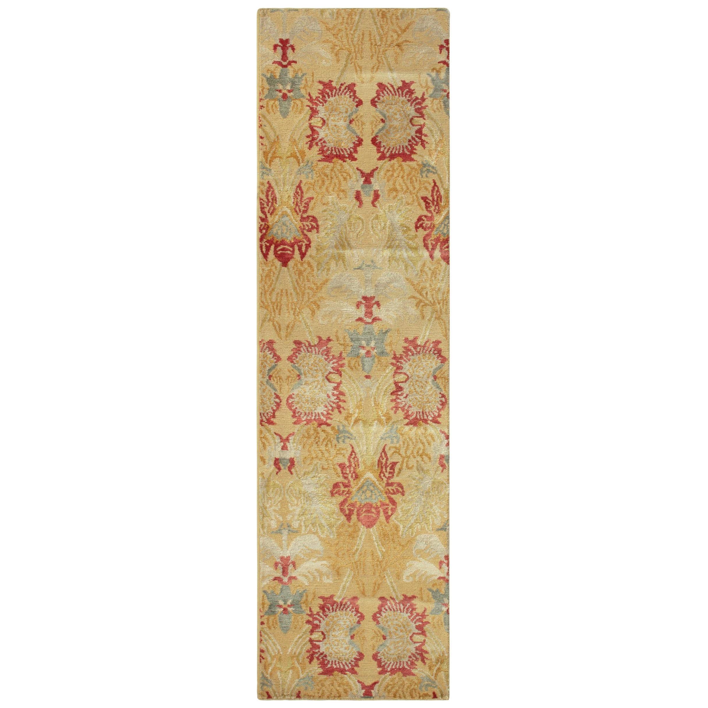 Spanish European Style Runner In Gold, Red & Blue Floral Pattern By Rug & Kilim