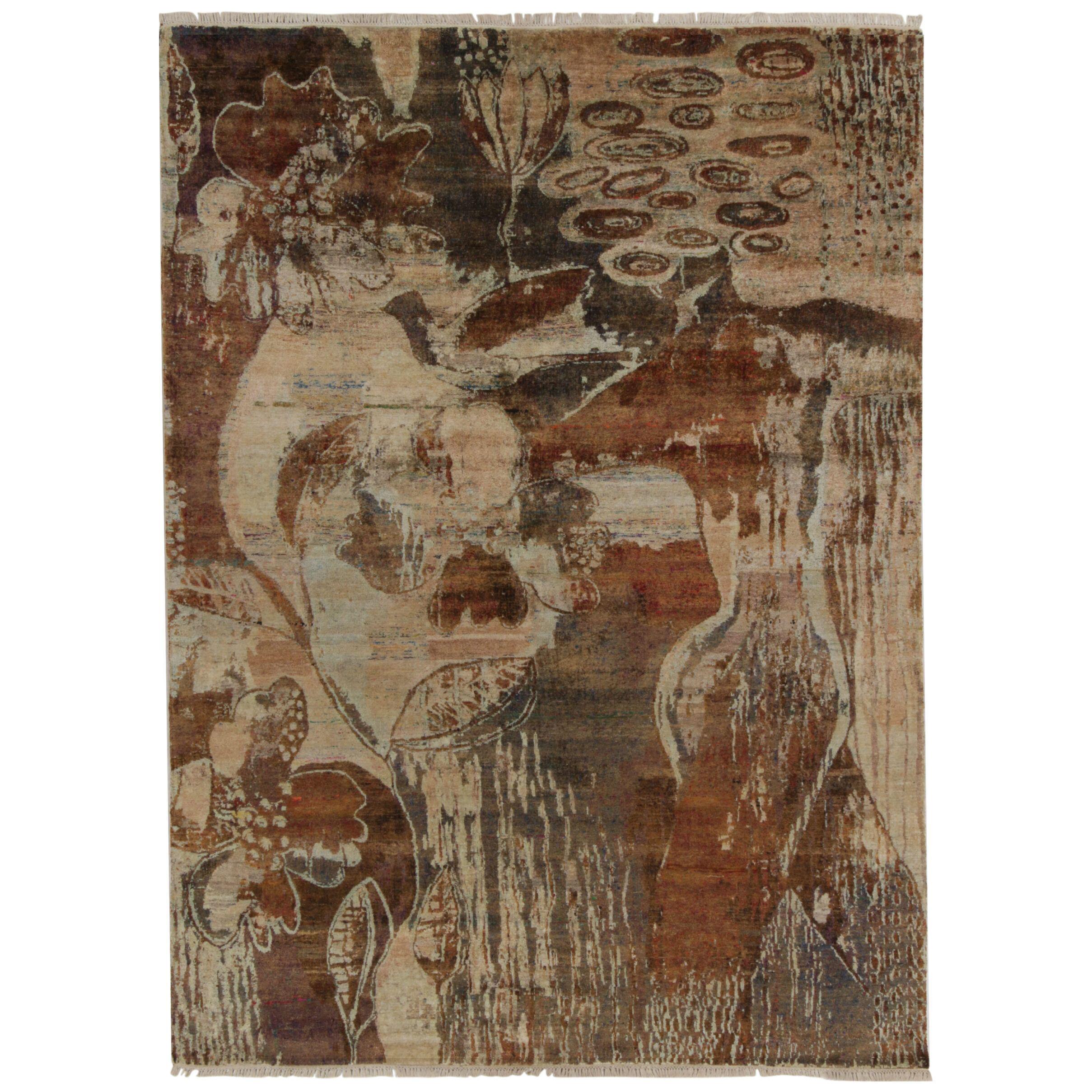 Rug & Kilim’s Impressionist Style Abstract Rug in Beige-Brown Floral Patterns