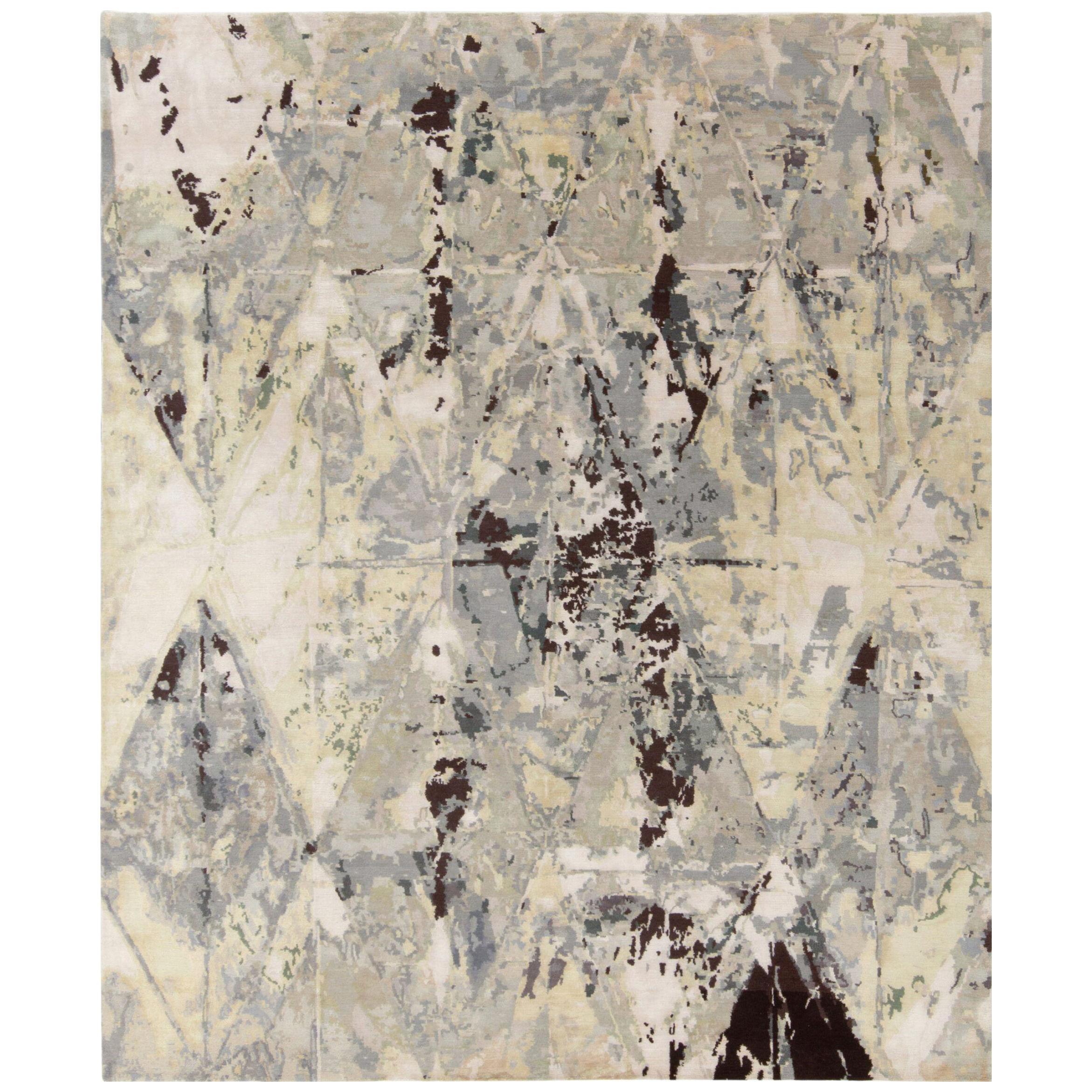 Hand-Knotted Abstract Art Rug in Gray and White Painterly Pattern by Rug & Kilim
