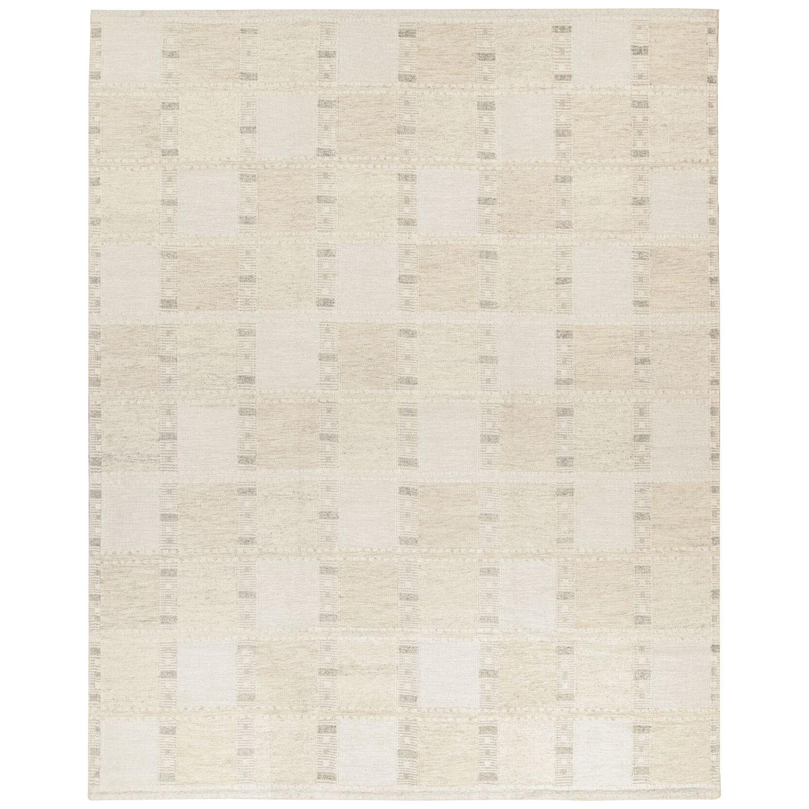 Rug & Kilim’s Scandinavian Style Kilim With Taupe And Beige Geometric Patterns