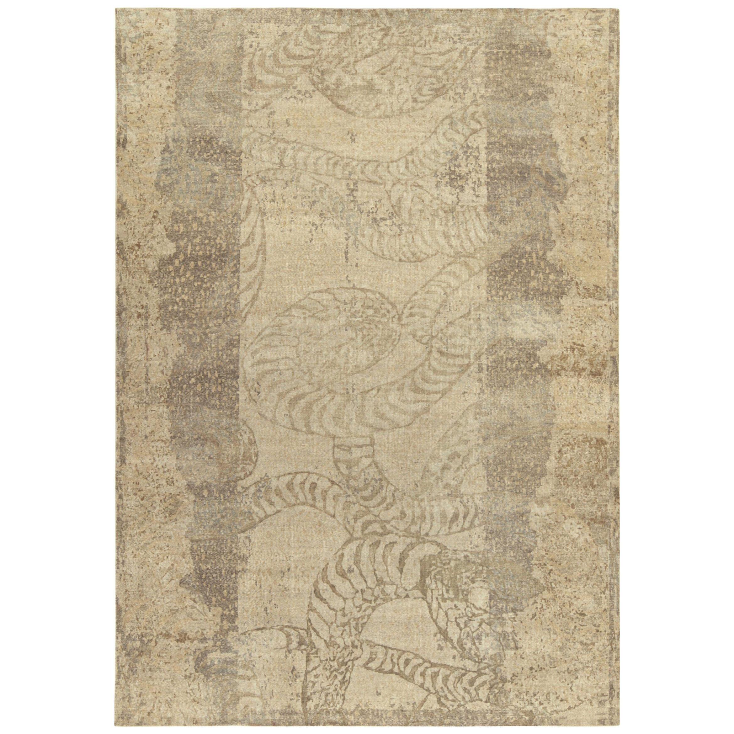Distressed Style Abstract Rug in Beige-Brown & Gray Pattern by Rug & Kilim