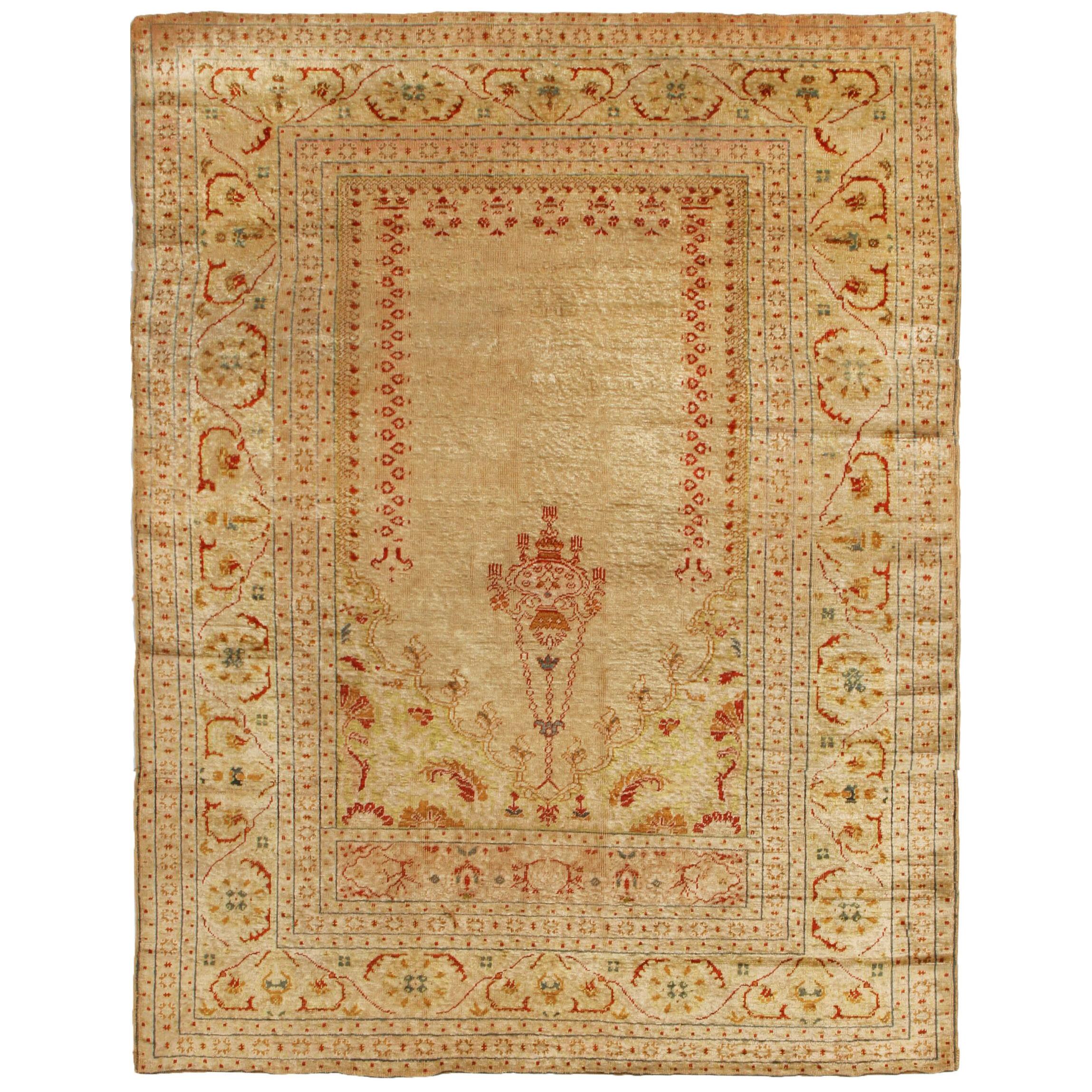 Antique Tabriz Beige and Red Persian Wool Rug