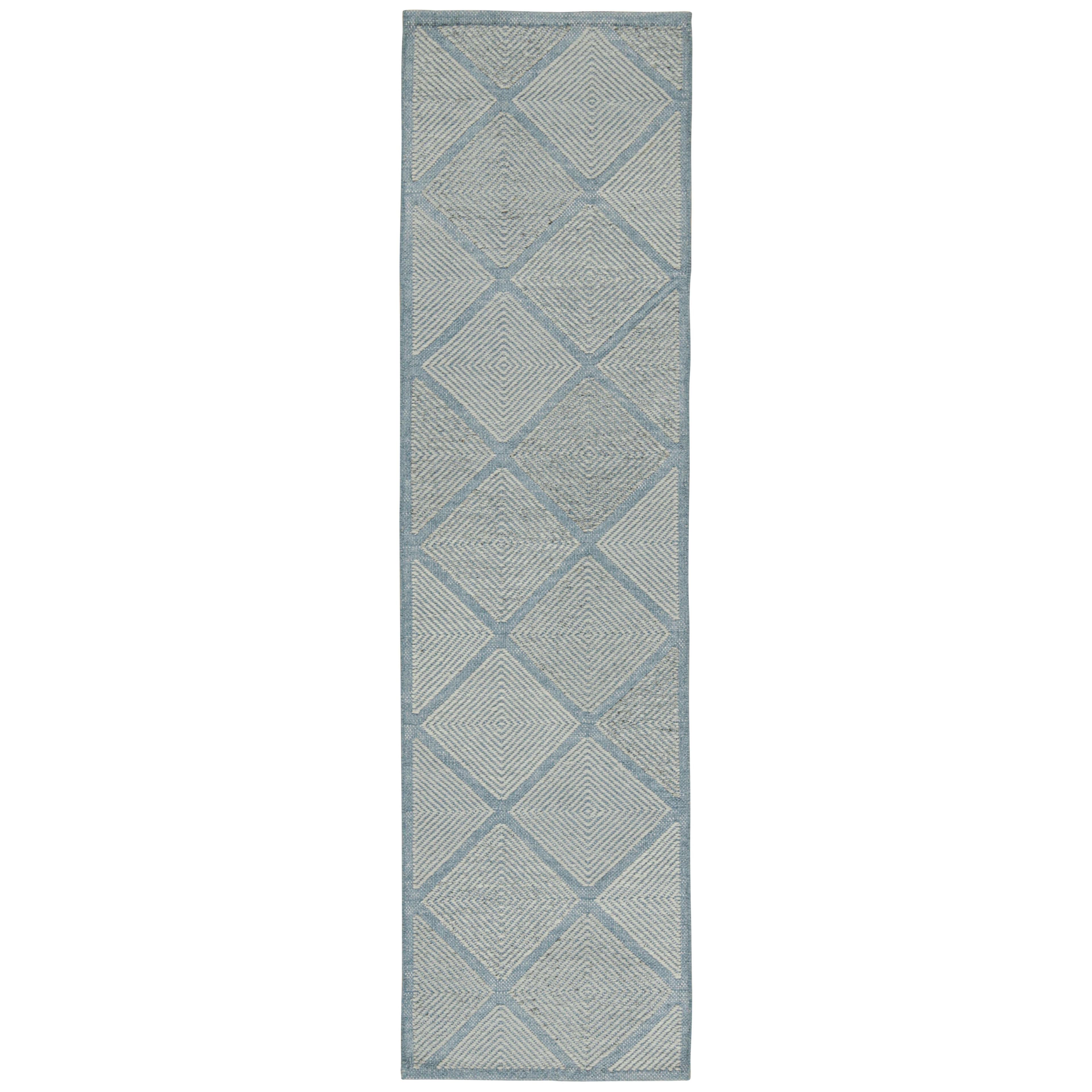 Rug & Kilim’s Scandinavian Style Kilim In Blue With Silver Diamond Patterns