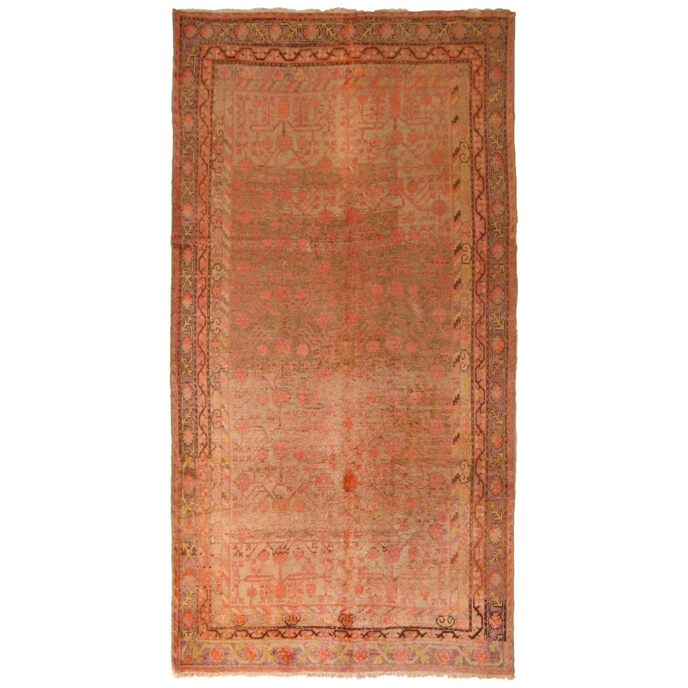 Mid Century Khotan Transitional Pink and Beige Wool Rug