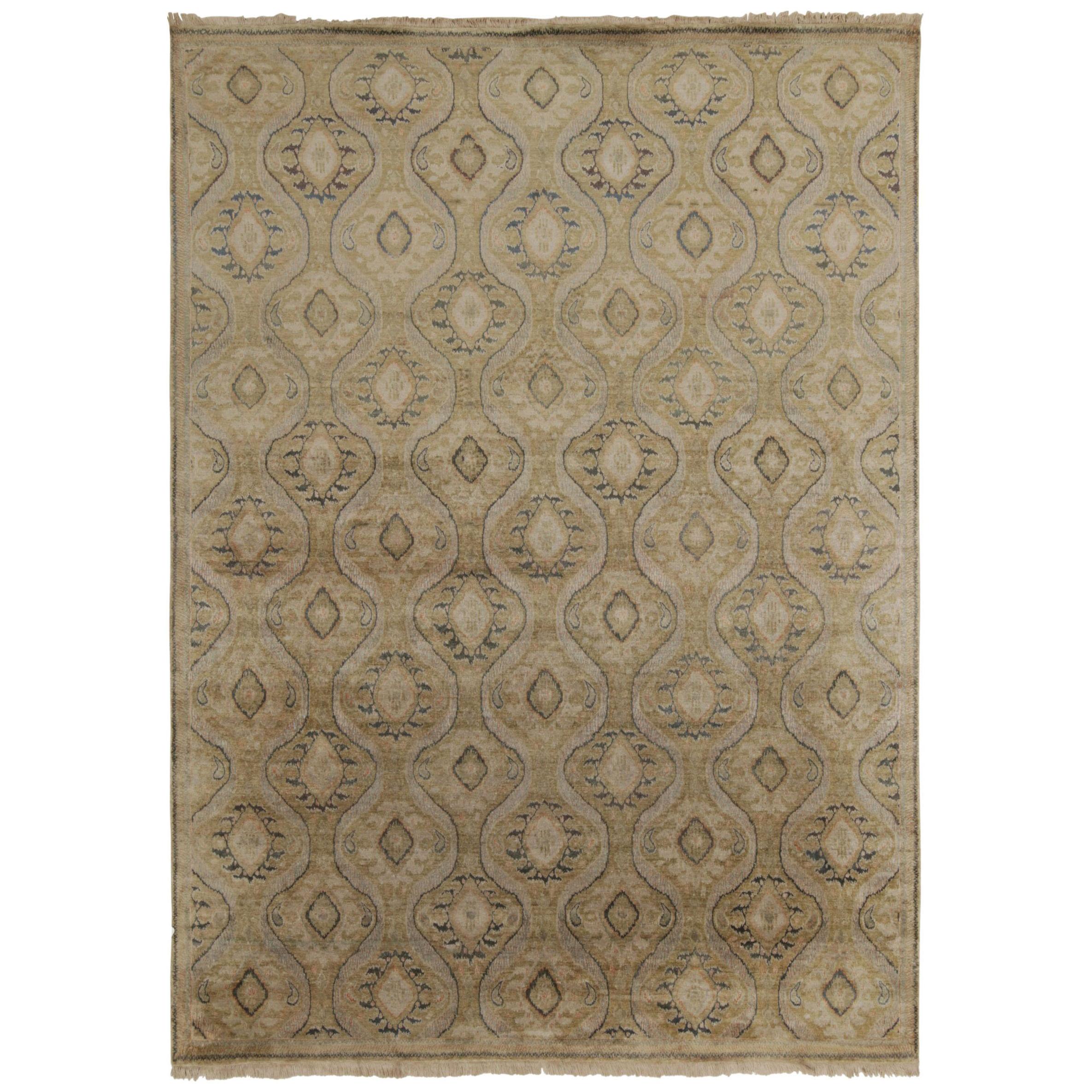 Rug & Kilim’s Classic Style Rug in Green and Beige-Brown Ikats Patterns