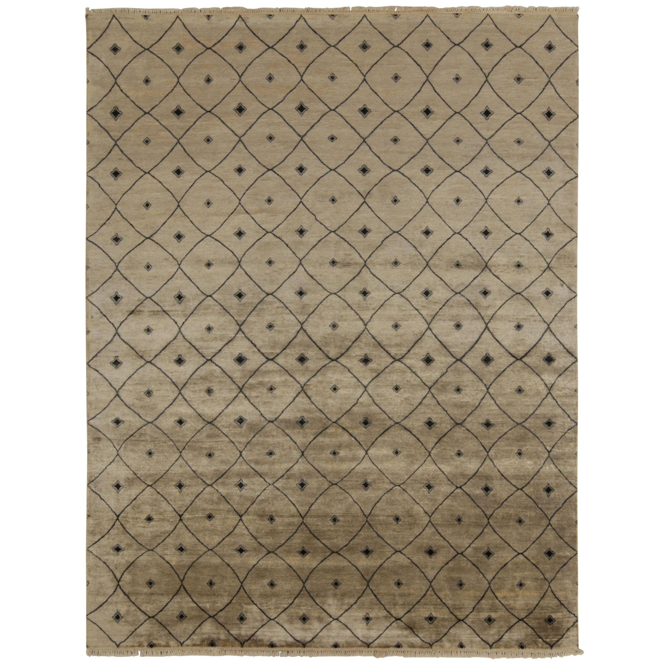 Rug & Kilim’s Moroccan Style Rug in Beige-Brown With Black Trellis Pattern