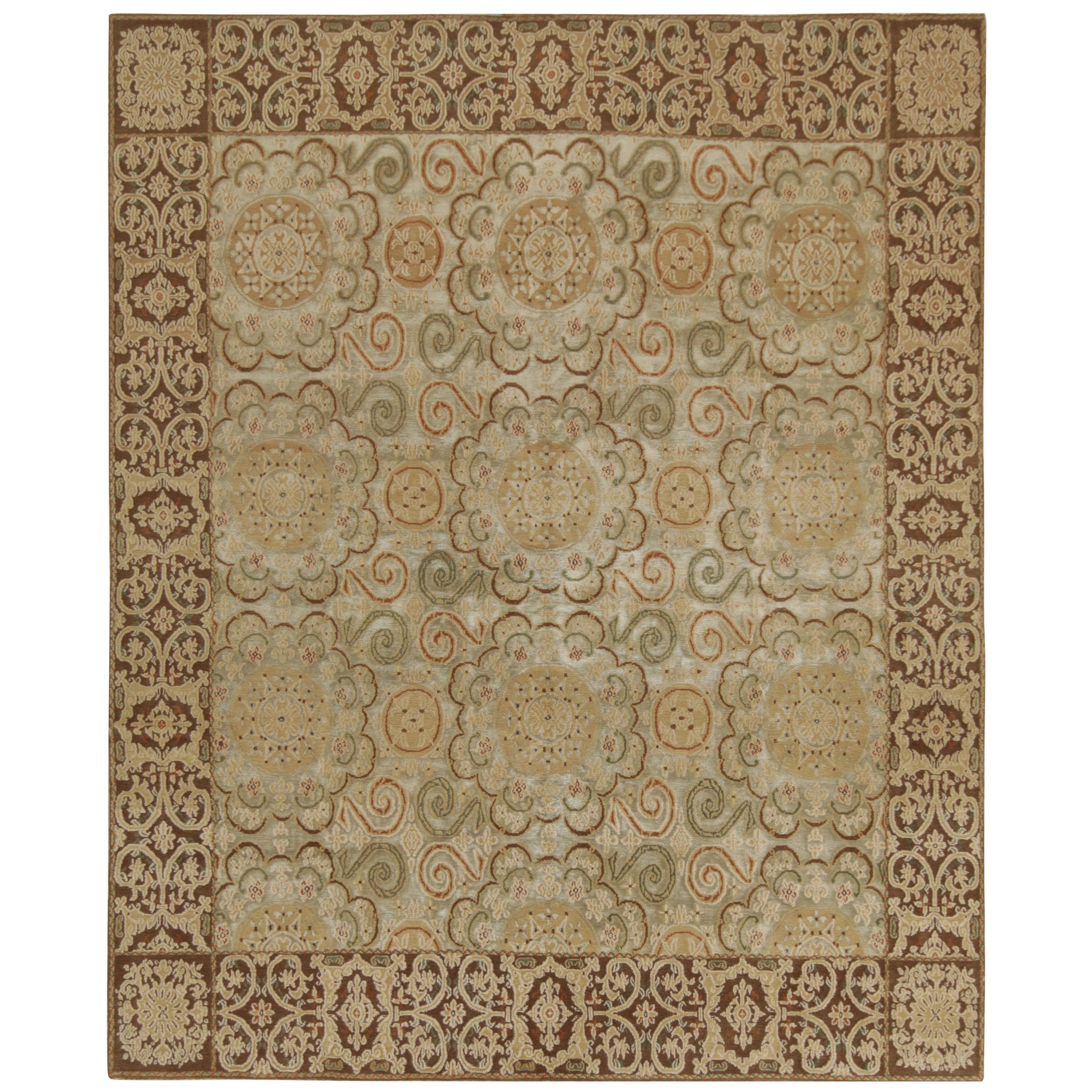 Rug & Kilim’s European Art Nouveau Style Rug In Beige, Brown And Green Patterns