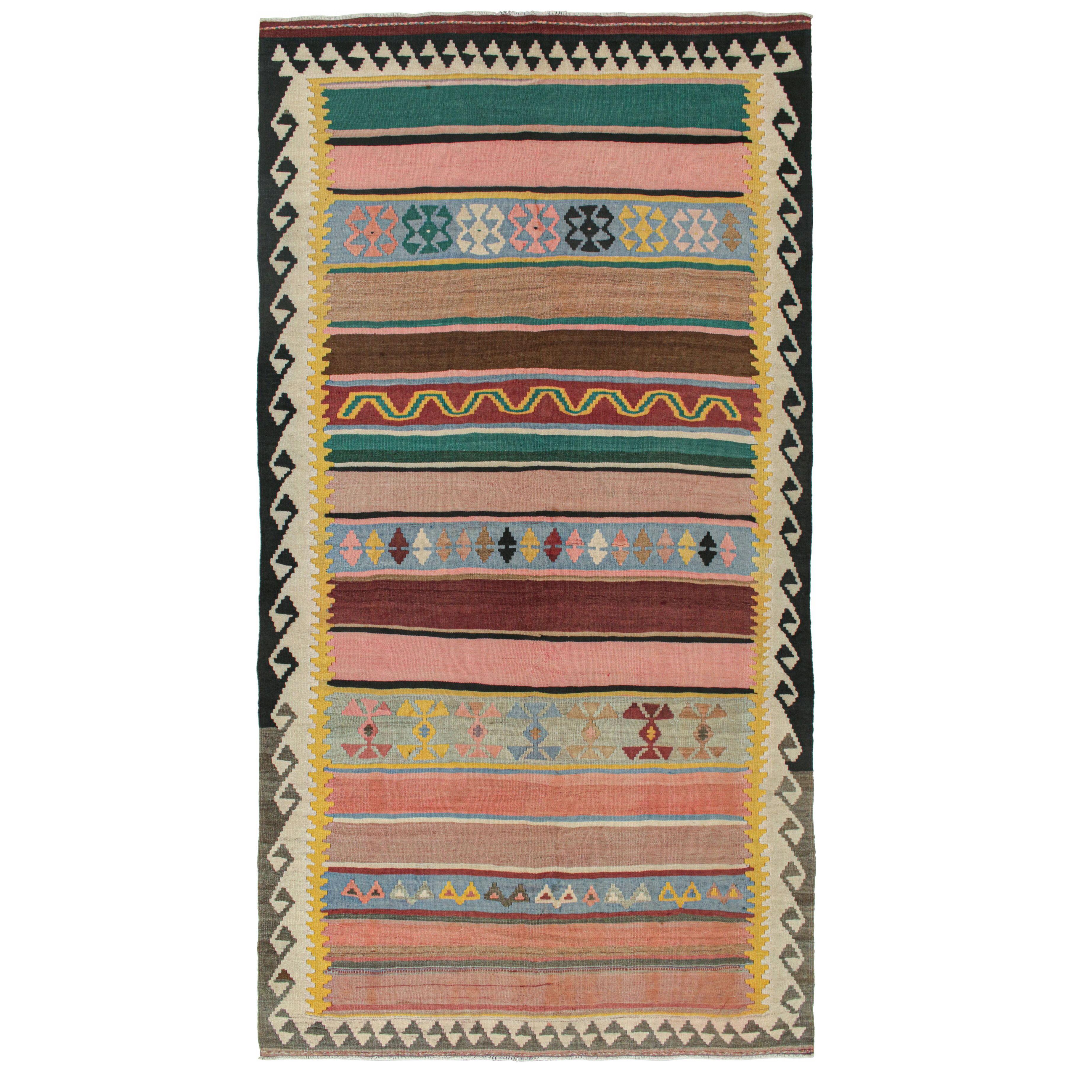Vintage Shahsavan Persian Kilim in Stripes and Geometric Patterns by Rug & Kilim