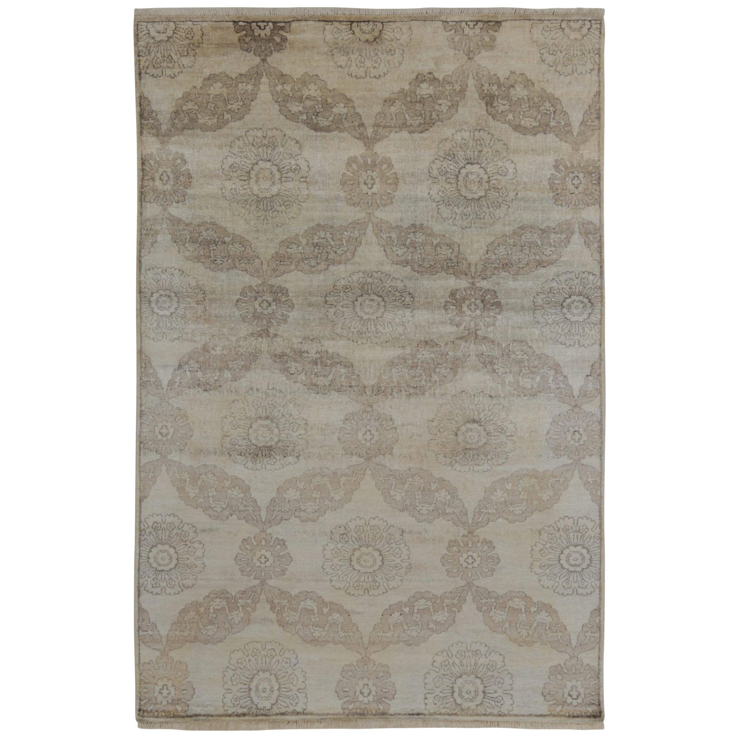 Rug & Kilim’s Classic Style Rug in Beige-Brown and Silver-Gray Floral Patterns