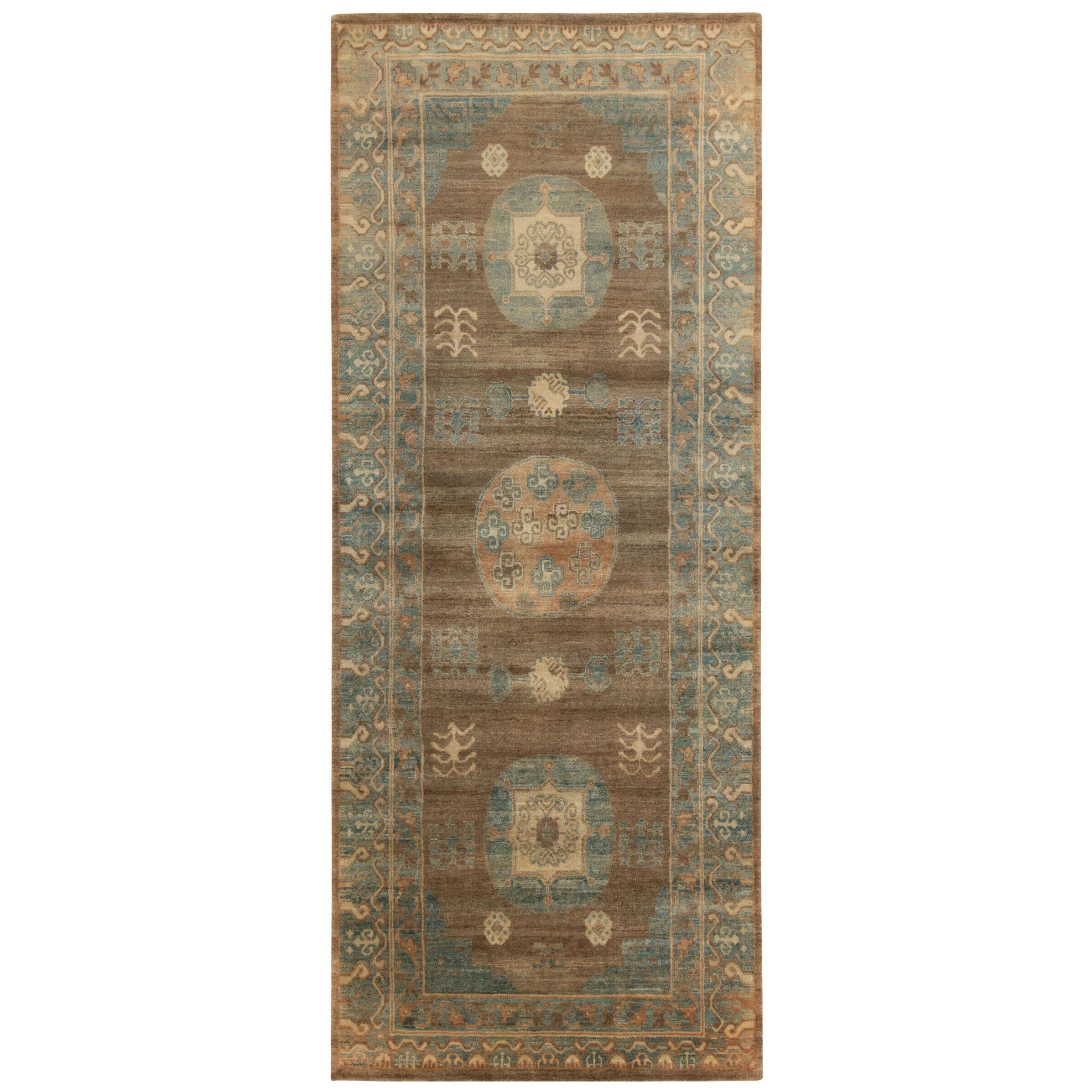 Rug & Kilim’s Khotan Samarkand Style Rug in Beige-Brown and Blue Medallion Style