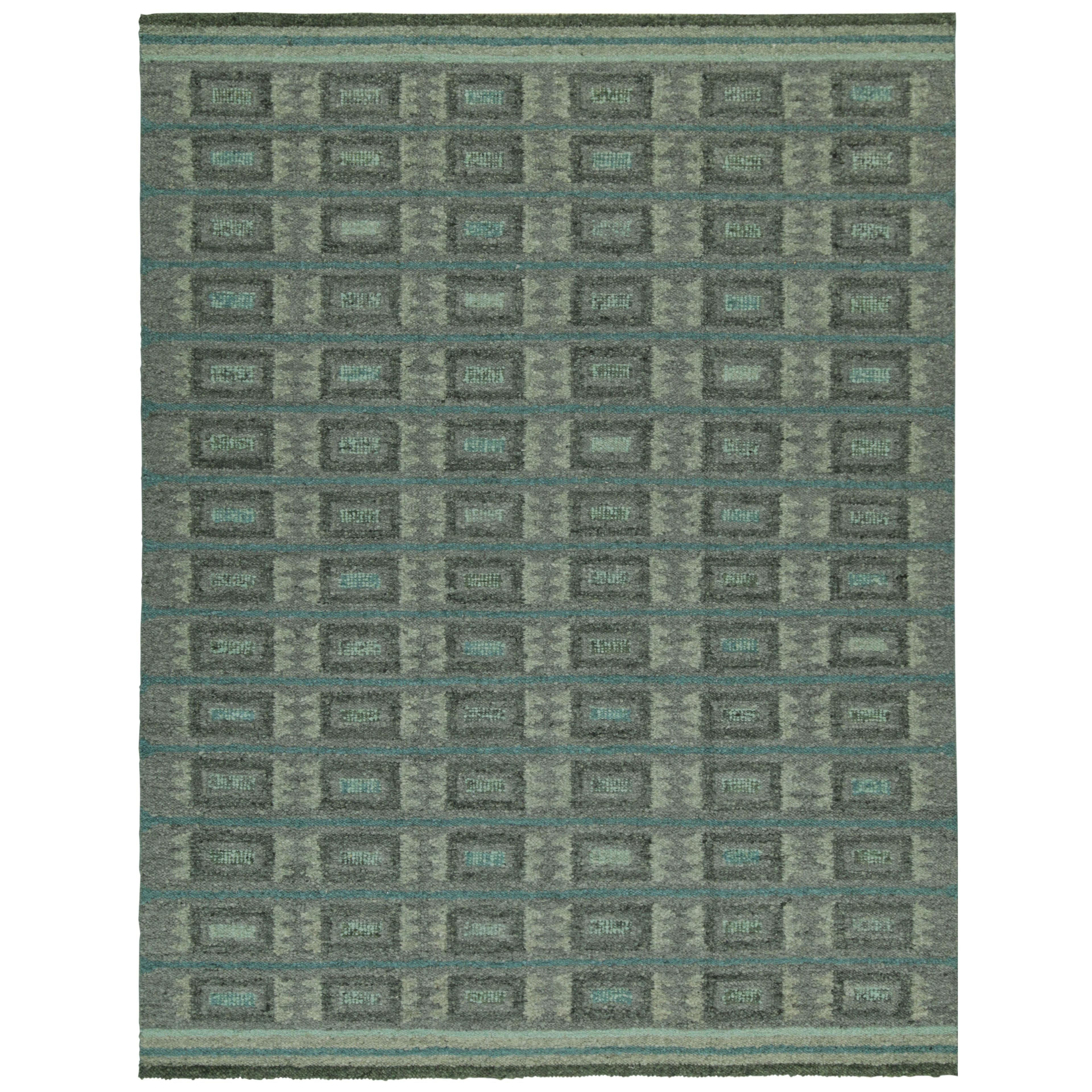 Rug & Kilim’s Scandinavian Style Kilim With Gray And Blue Geometric Patterns