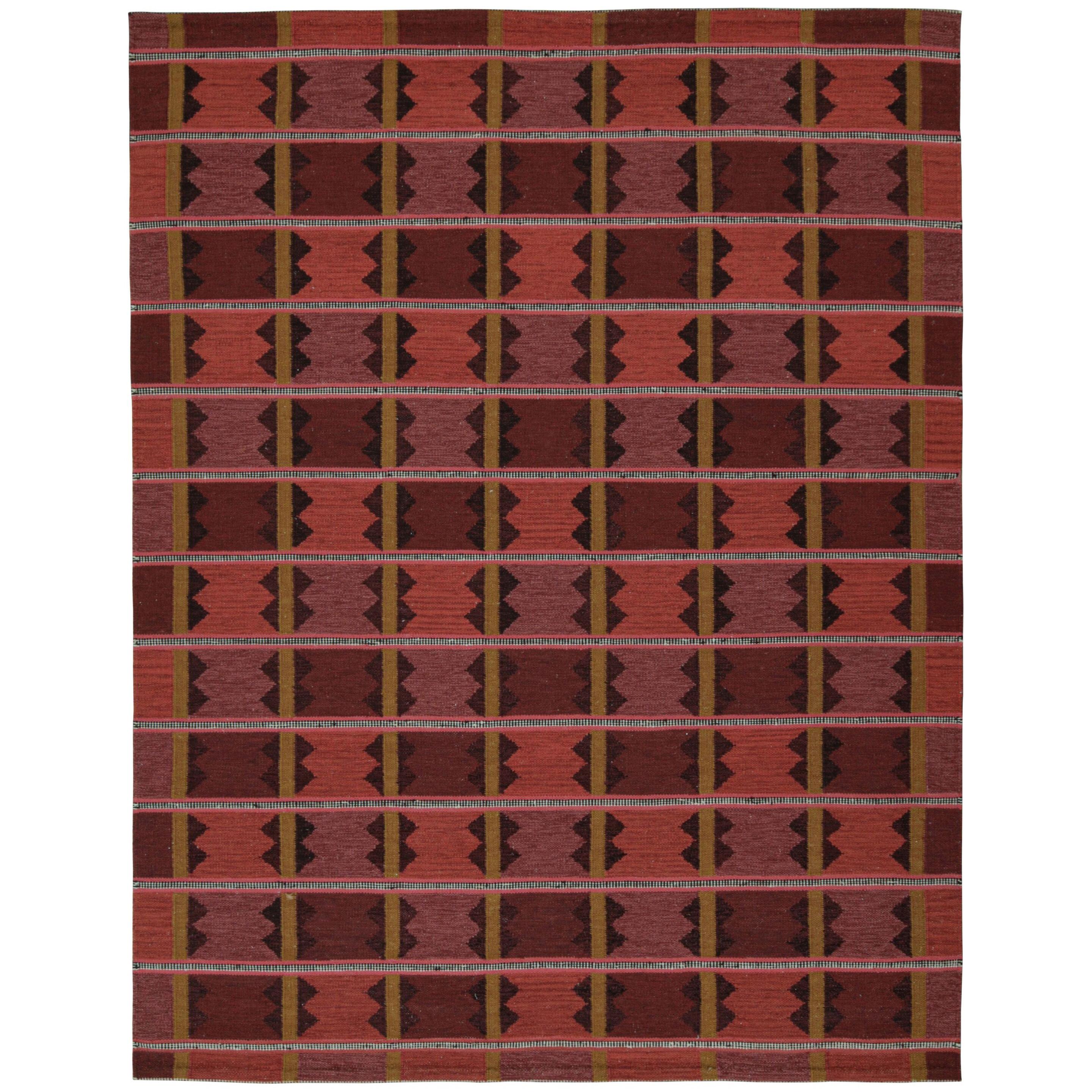 Rug & Kilim’s Scandinavian Style Kilim with Patterns in Tones of Red & Gold 