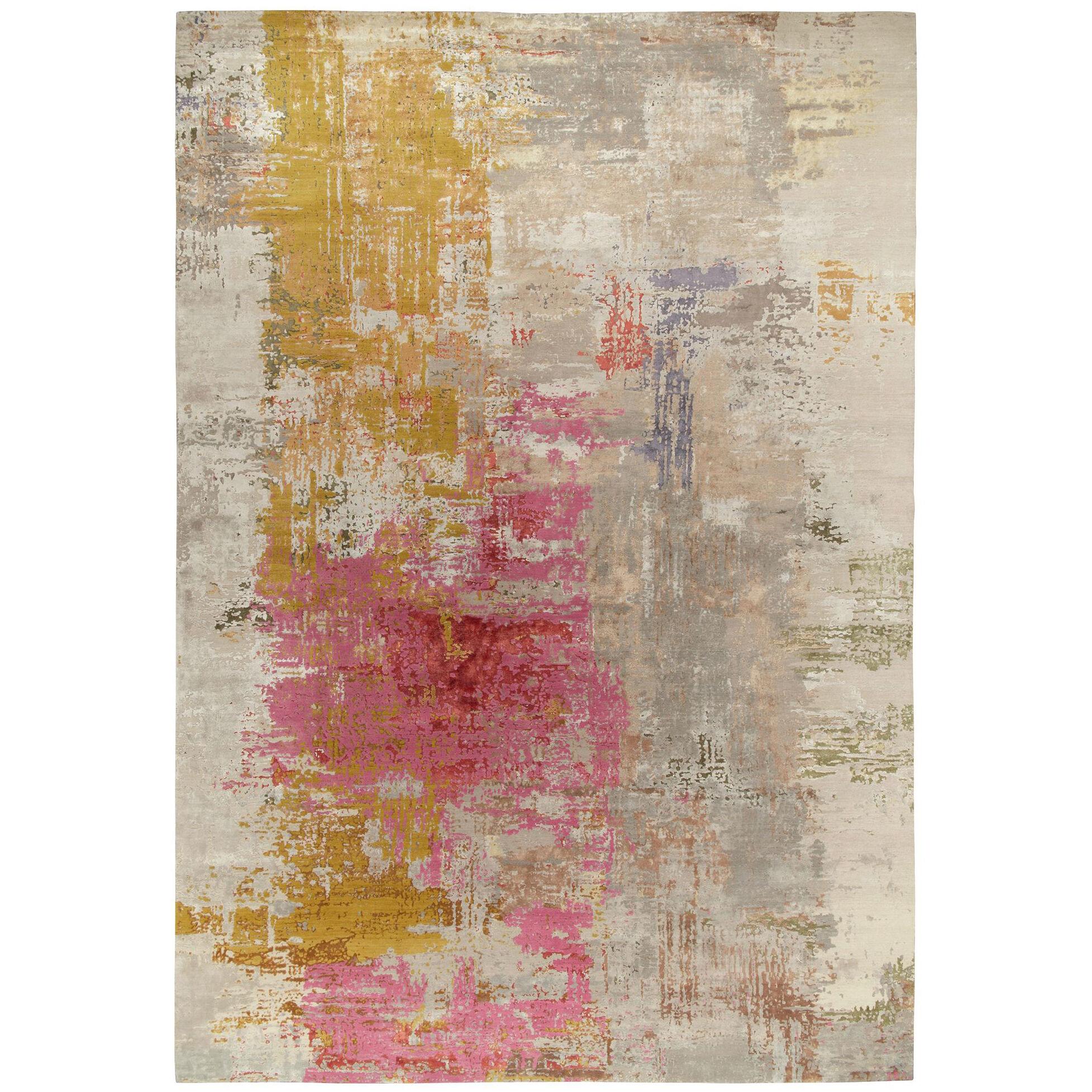 Rug & Kilim’s Modern Abstract Rug in Pink, Gold and Gray Painterly Pattern