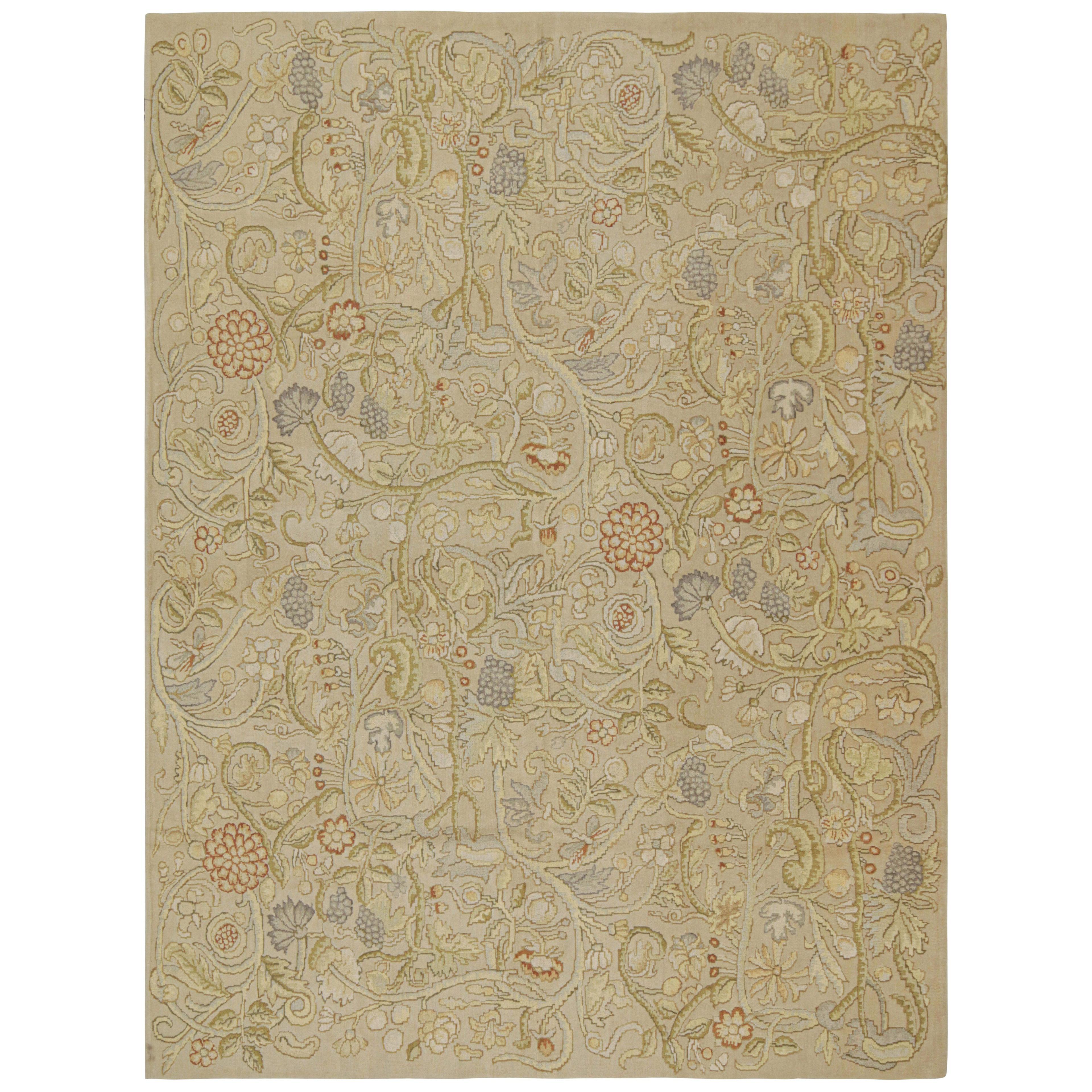 Rug & Kilim’s English Tudor Style Flatweave in Beige with Floral Patterns