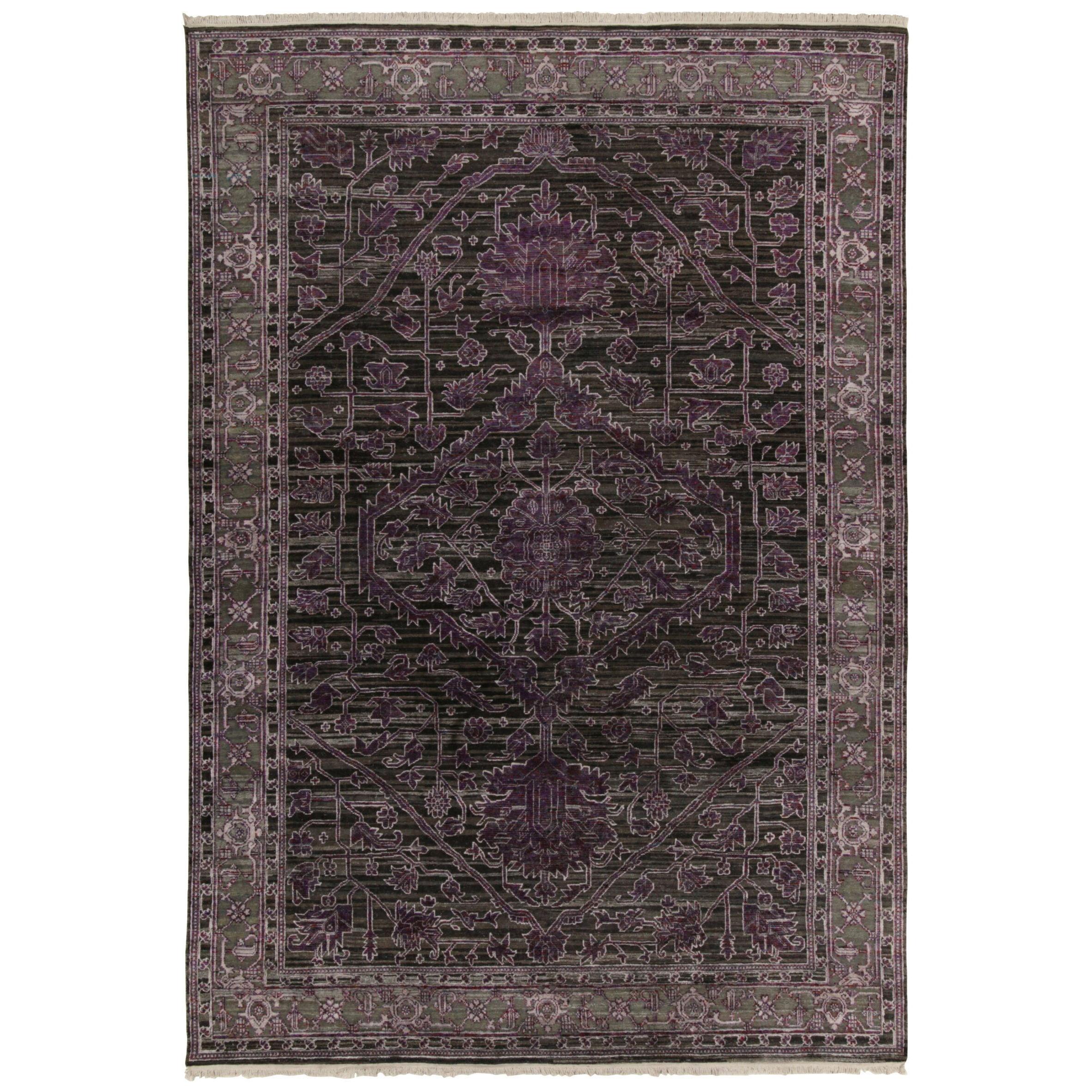 Rug & Kilim’s Classic Style Rug in Purple Geometric-Floral Patterns