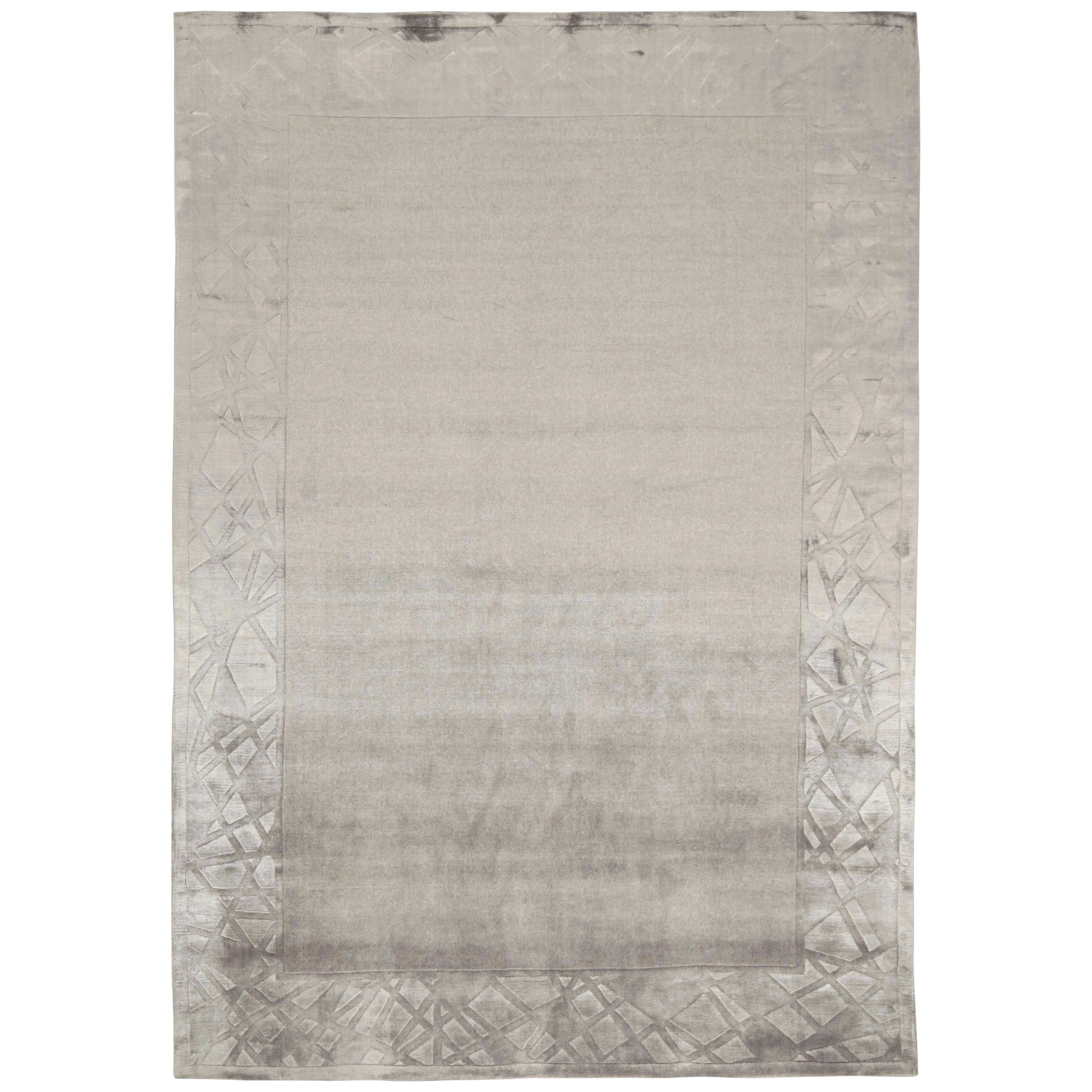 Rug & Kilim’s Modern Rug With Taupe Open Field And Silver-Gray Border