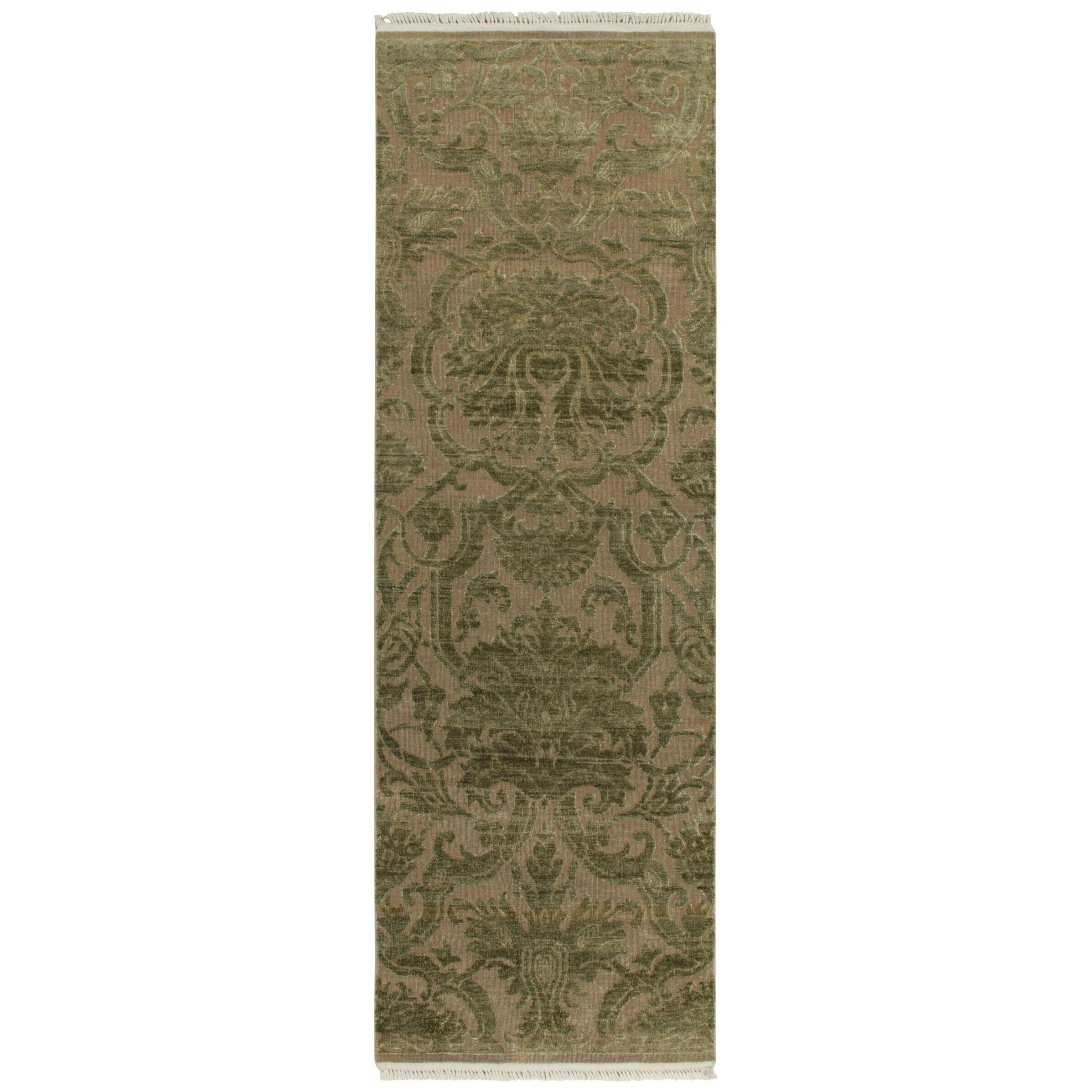 Rug & Kilim’s European Style Runner in Beige With Green Floral Patterns