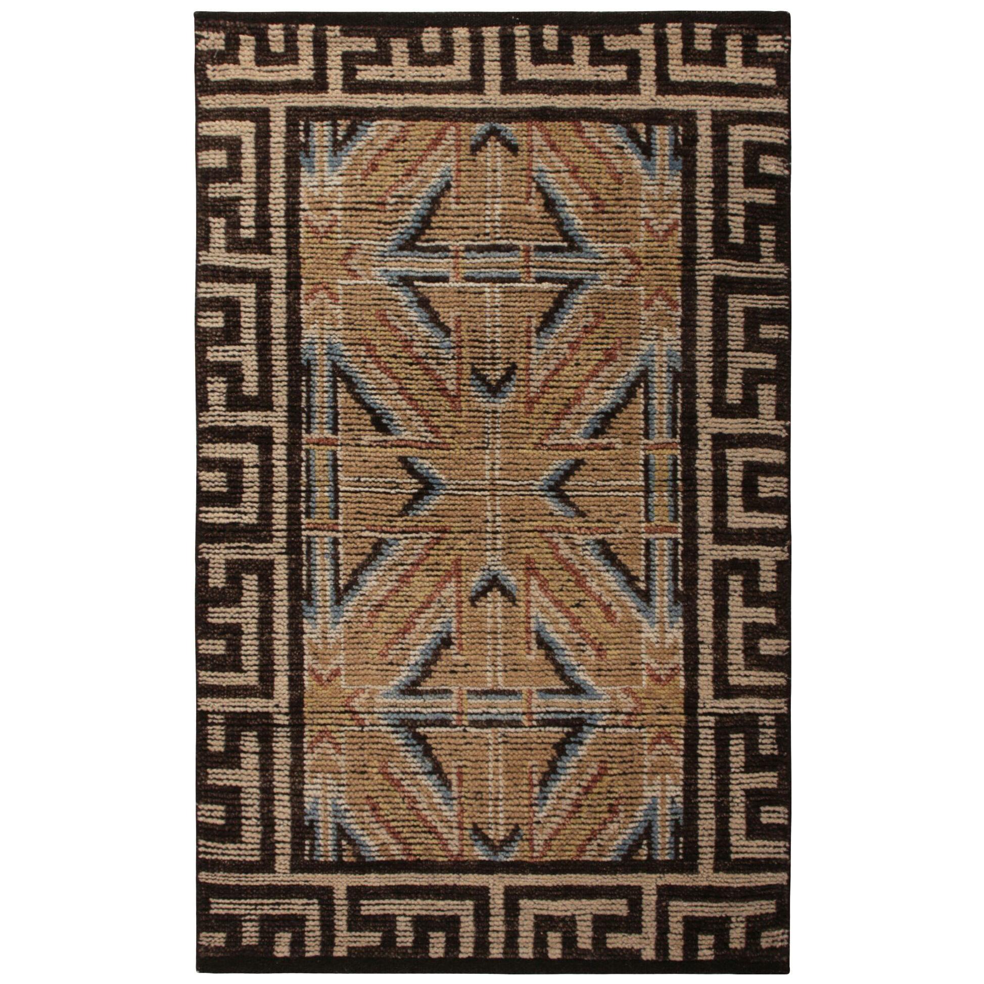 18th Century Chinese Style Rug in Beige Brown Geometric Pattern by Rug & Kilim