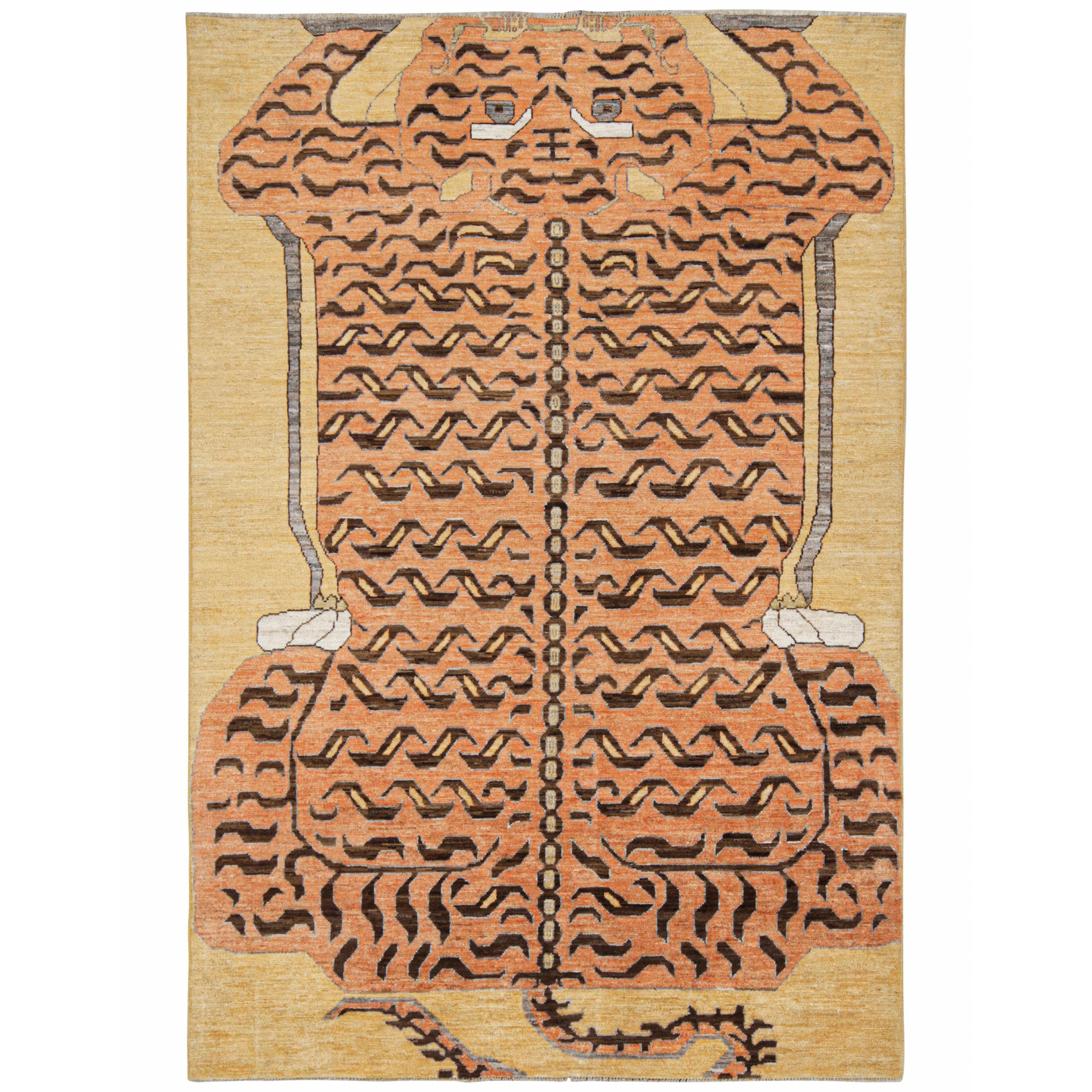 Rug & Kilim’s Classic Style Tiger-Skin Rug with Orange and Brown Pictorial