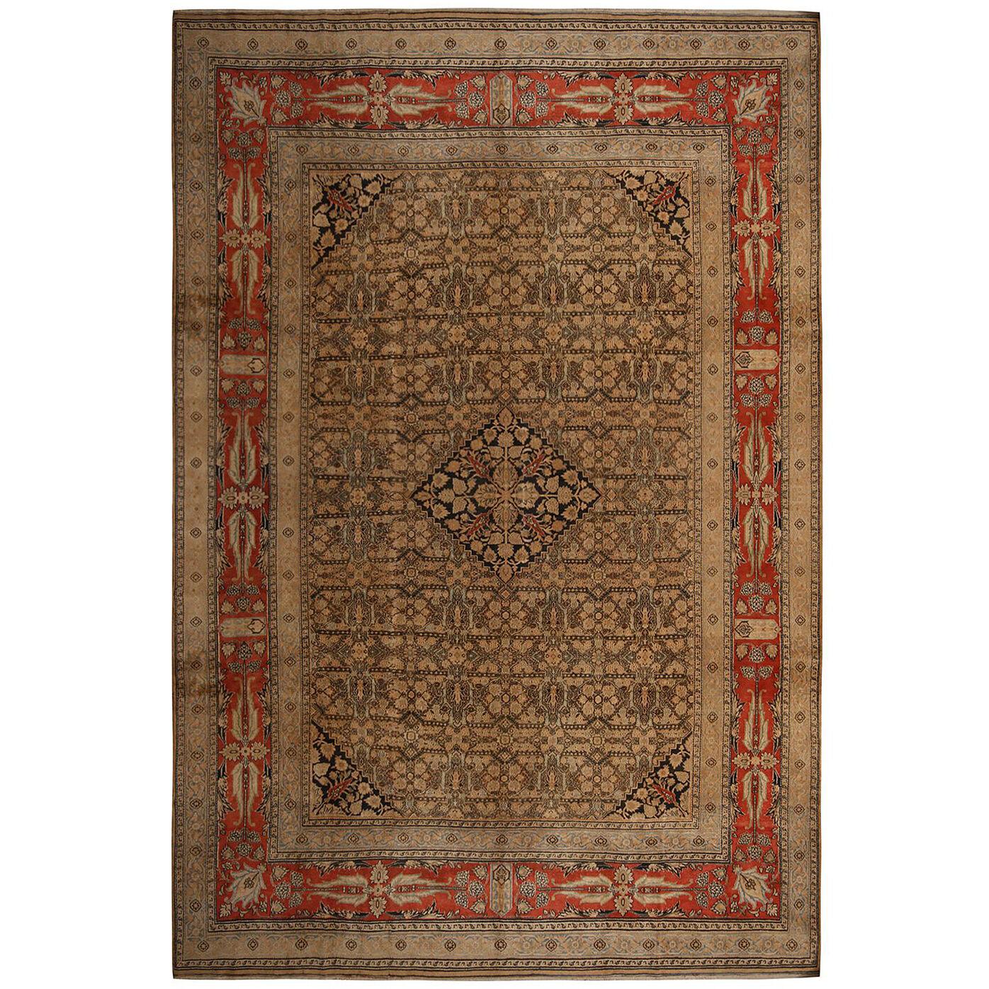 Antique Doroksh Traditional Beige-Brown and Red Wool Persian Rug