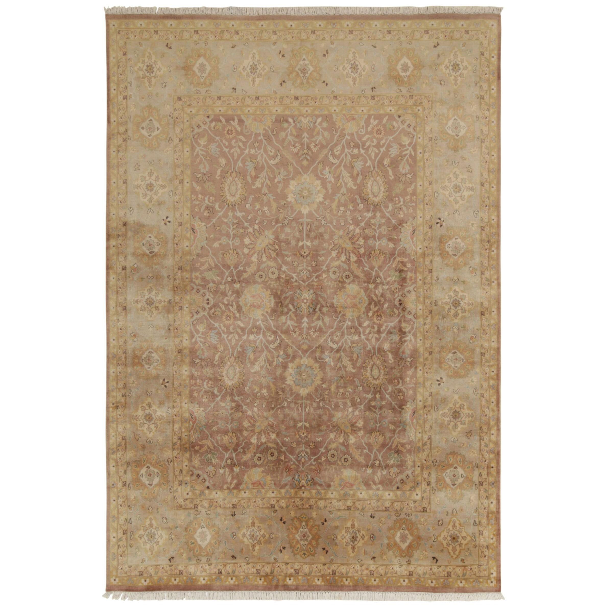 Rug & Kilim’s Tabriz Style Rug in Brown With Gold & Blue Floral Patterns