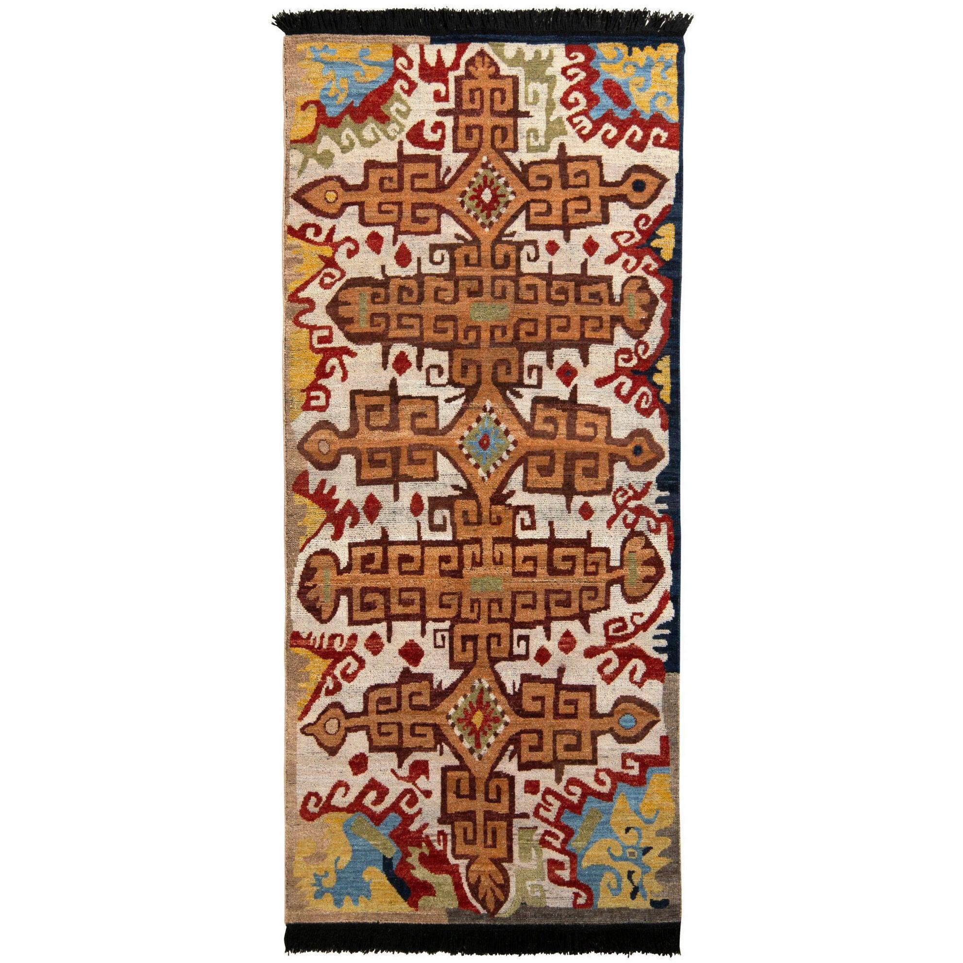 Rug & Kilim’s Russian Style Rug in Orange and Beige Brown Tribal Pattern