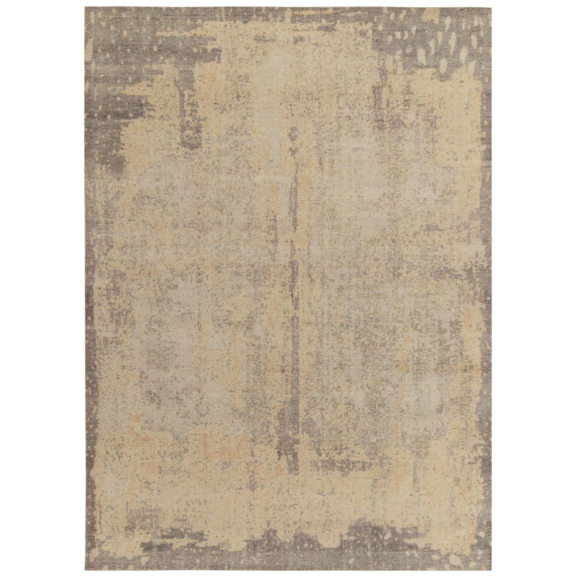 Distressed Style Modern Rug in Gray & Beige Abstract Pattern by Rug & Kilim