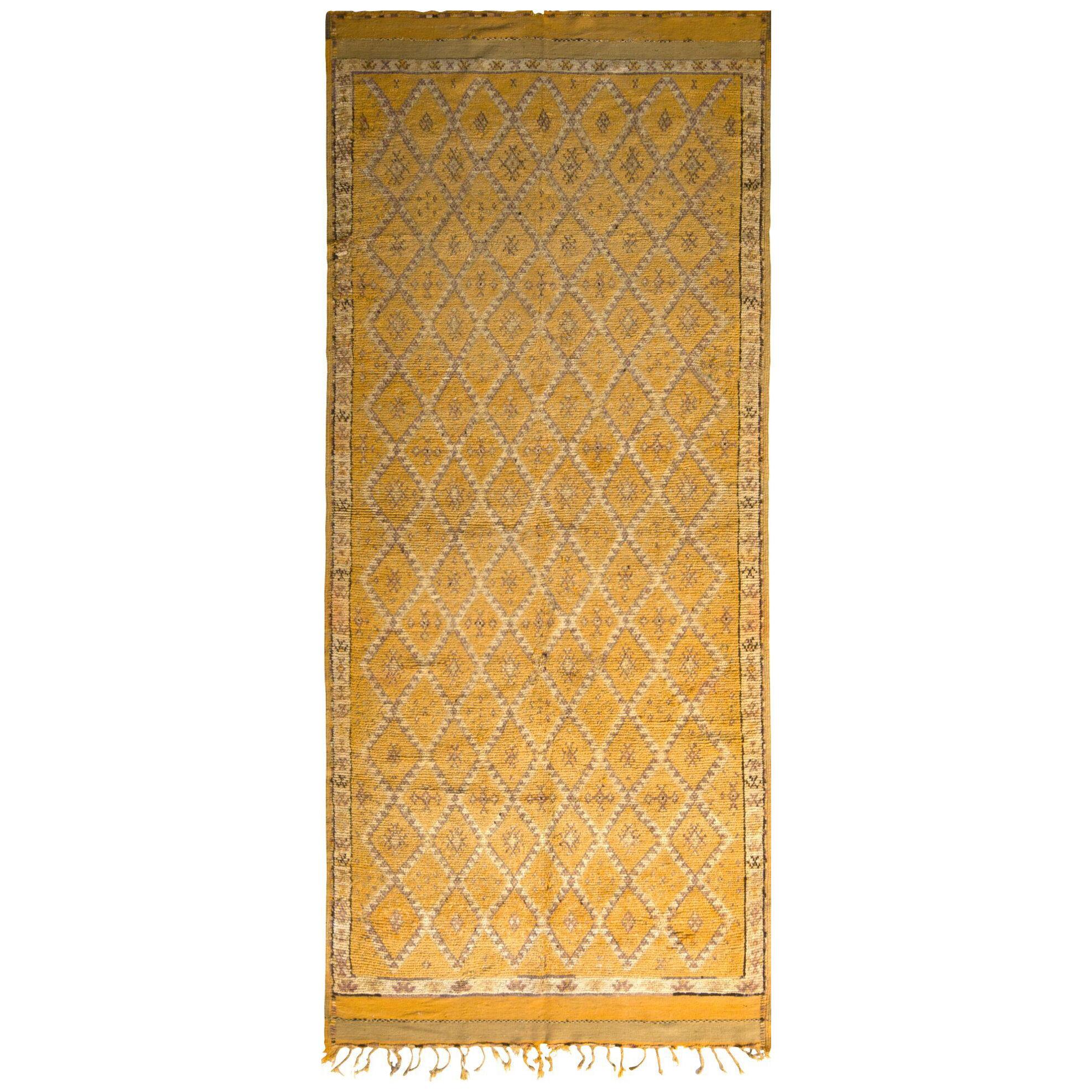 1950S Mid-Century Berber Rug Gold Diamond Pattern Moroccan Rug