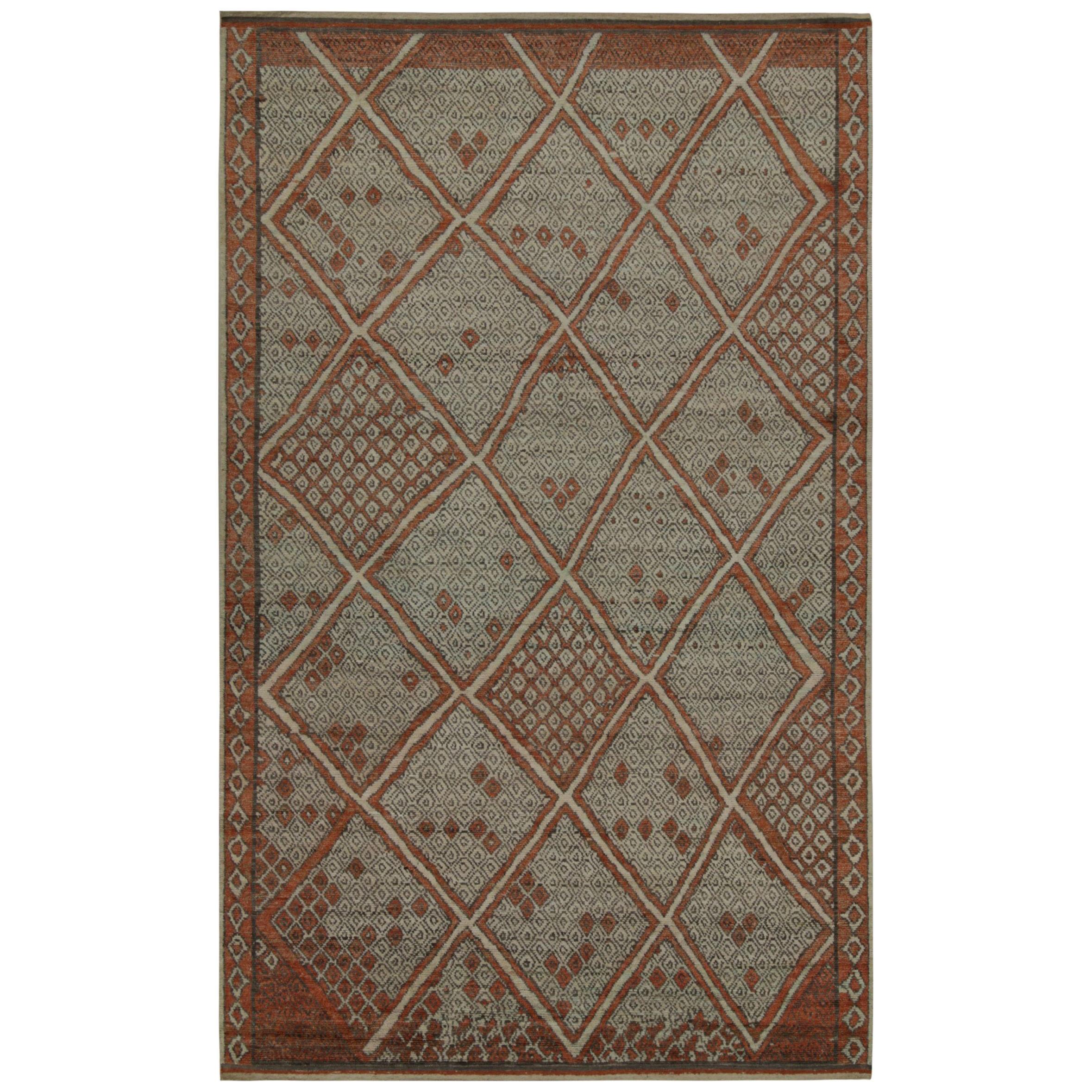 Rug & Kilim’s Moroccan Style Rug in Auburn Red and Gray Diamond Patterns