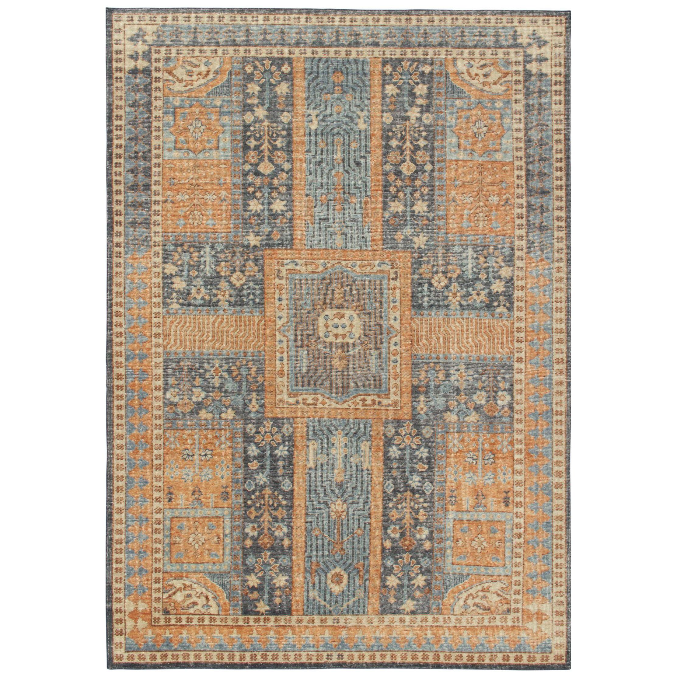 Antique Persian Style Distressed Rug in Blue, Gold Garden Pattern by Rug & Kilim
