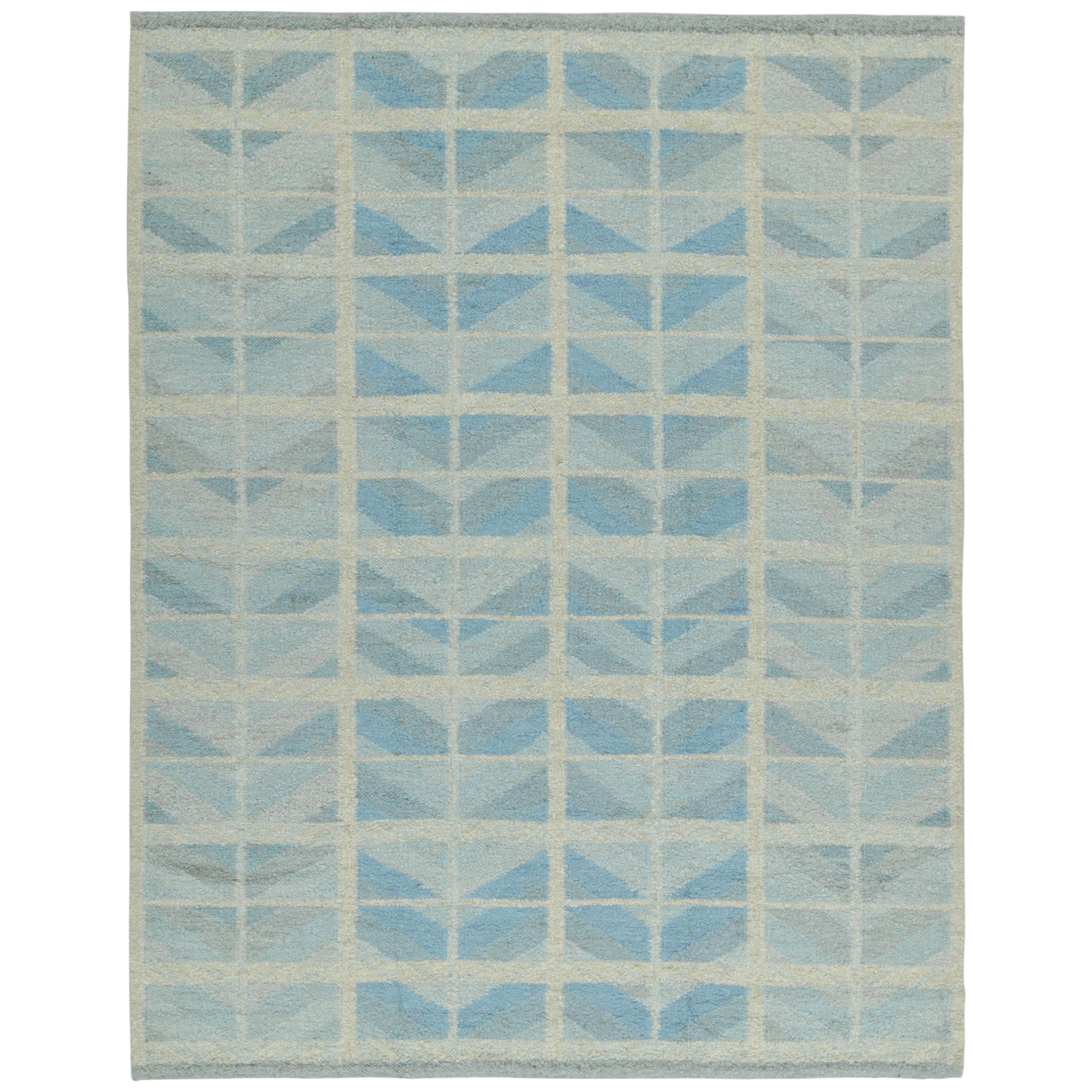 Rug & Kilim’s Scandinavian Style Kilim With Geometric Patterns In Blue & Grey