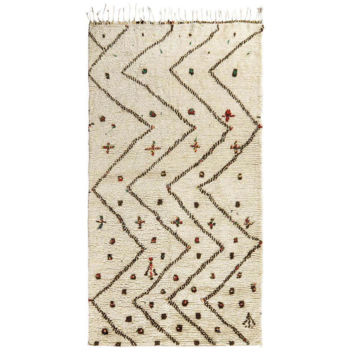 Hand-Knotted Moroccan Berber Rug, Beige-Brown Chevron Zig-Zag Pattern