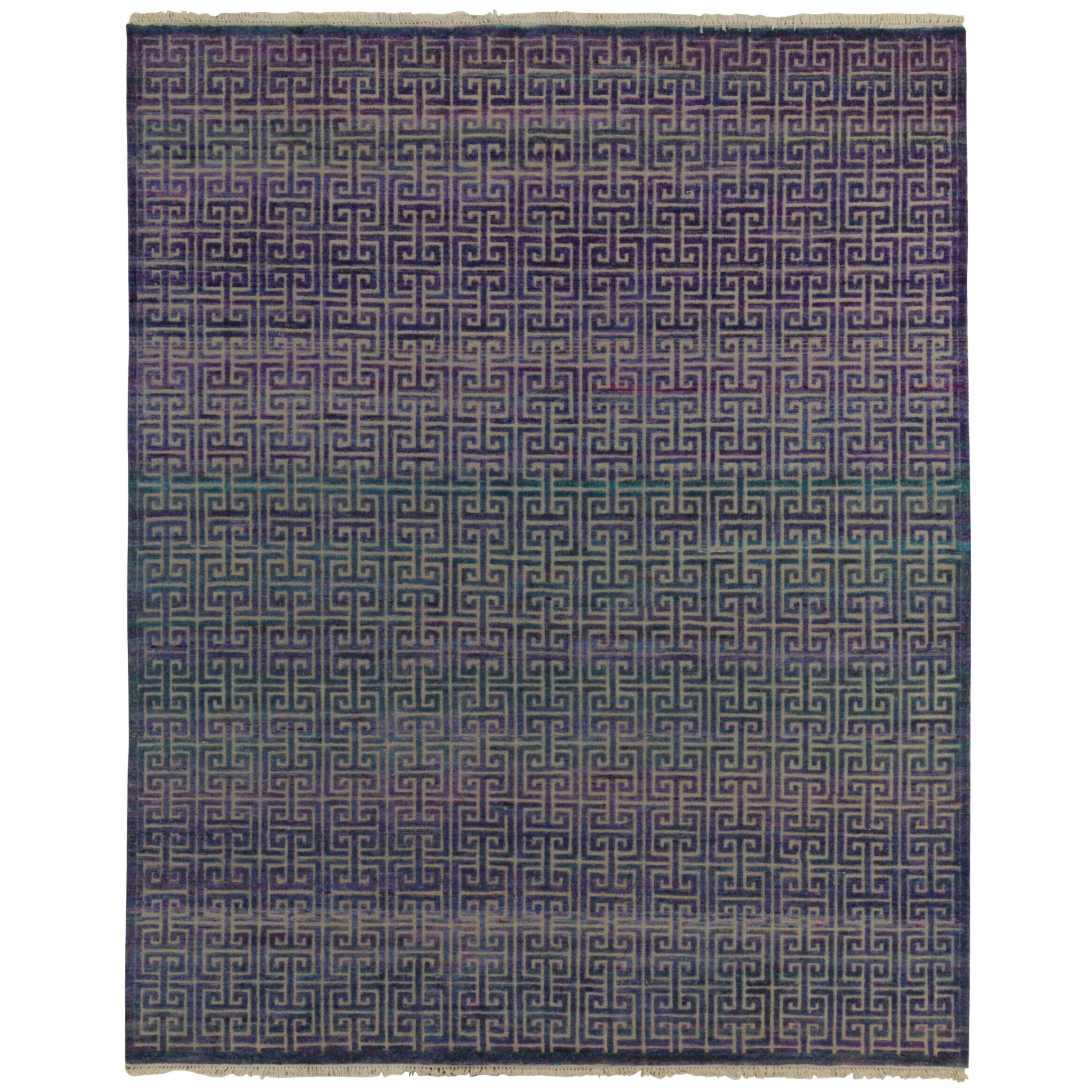 Rug & Kilim’s Scandinavian Style Modern Rug in Blue and Purple High-Low Patterns