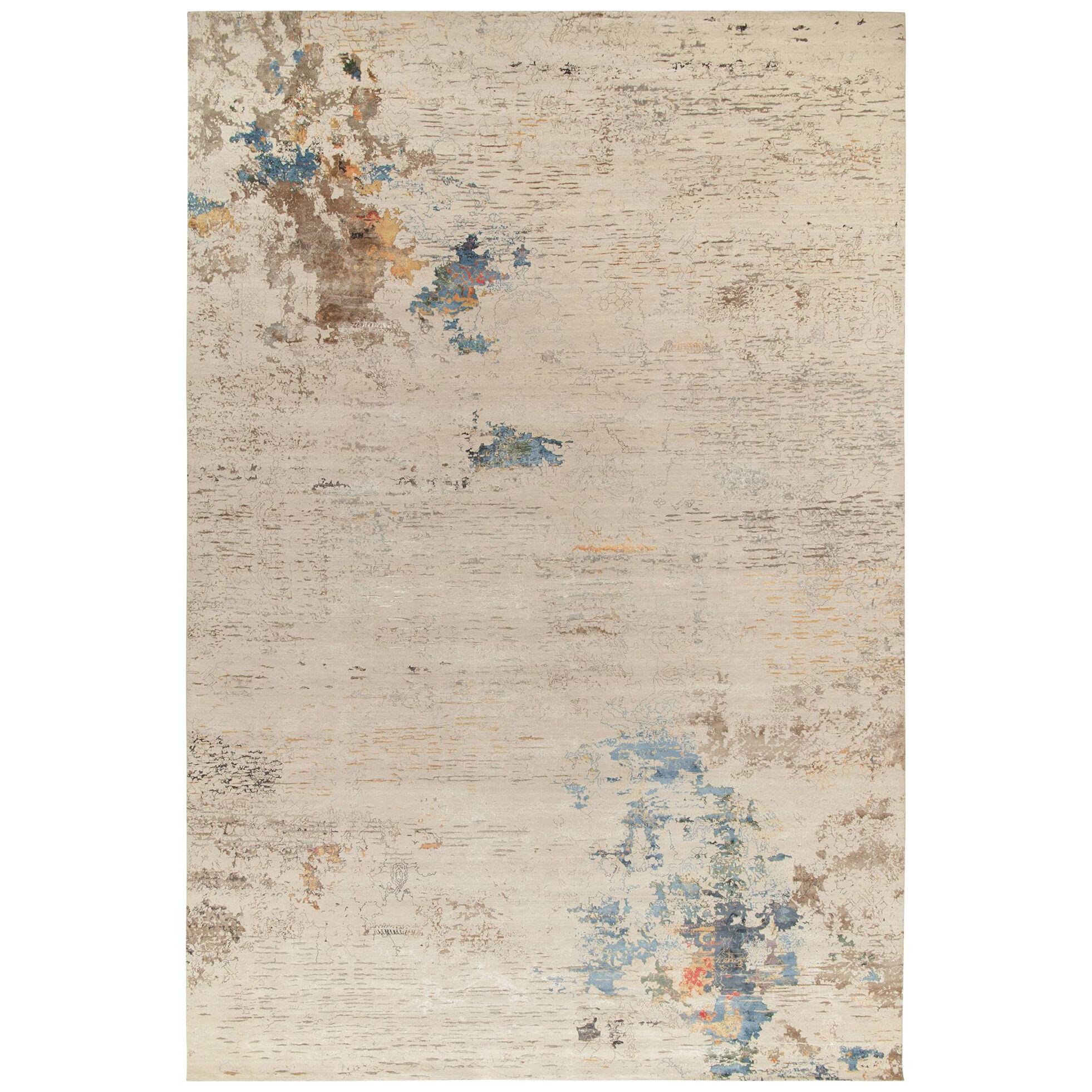 Rug & Kilim’s Modern Abstract Rug in Beige-Brown and Blue Painterly Patterns