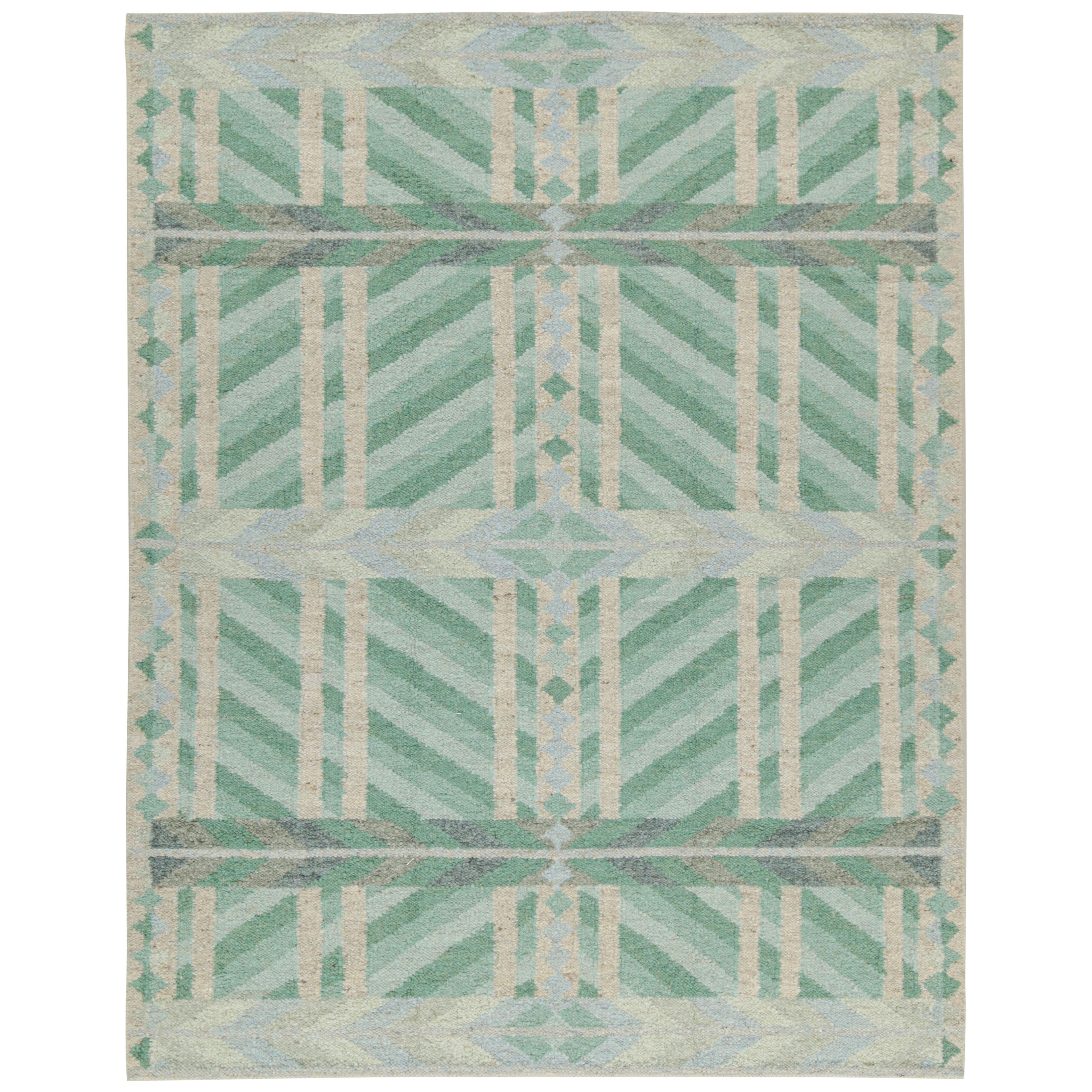Rug & Kilim’s Scandinavian Style Kilim With Green And Blue Geometric Patterns