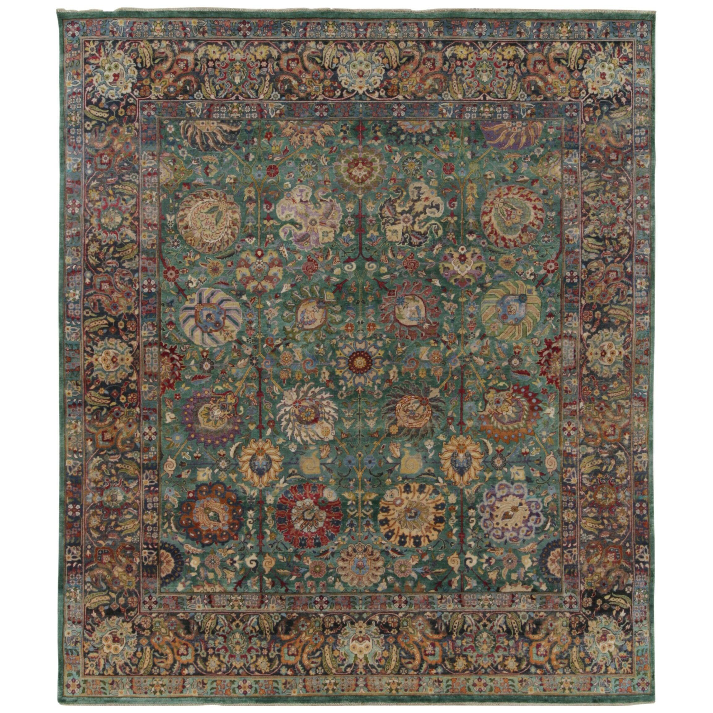 Rug & Kilim’s Classic Garden Style Rug in Green, Blue and Polychromatic Florals