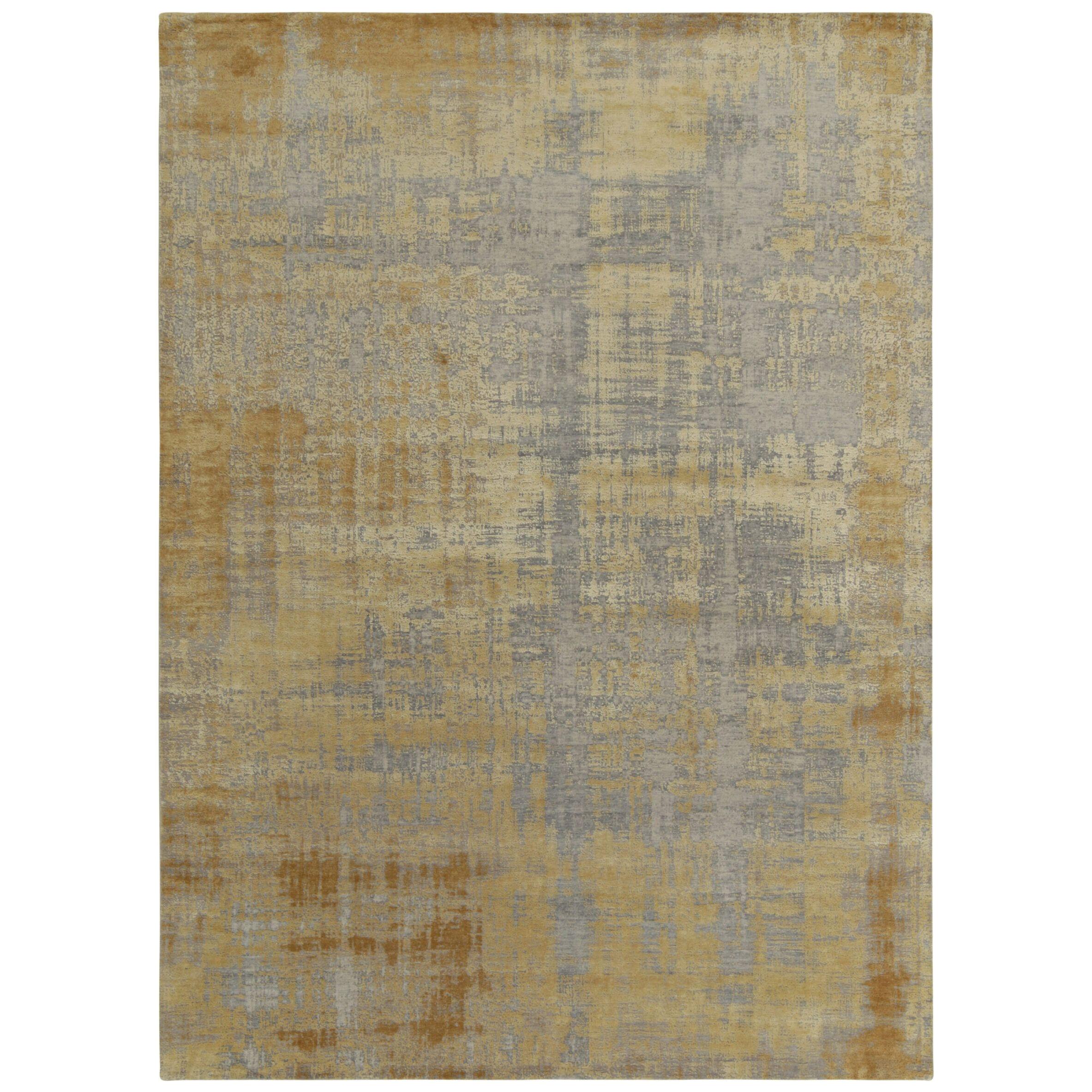 Rug & Kilim’s Abstract Rug in Gold and Silver-Gray All Over Streak Pattern