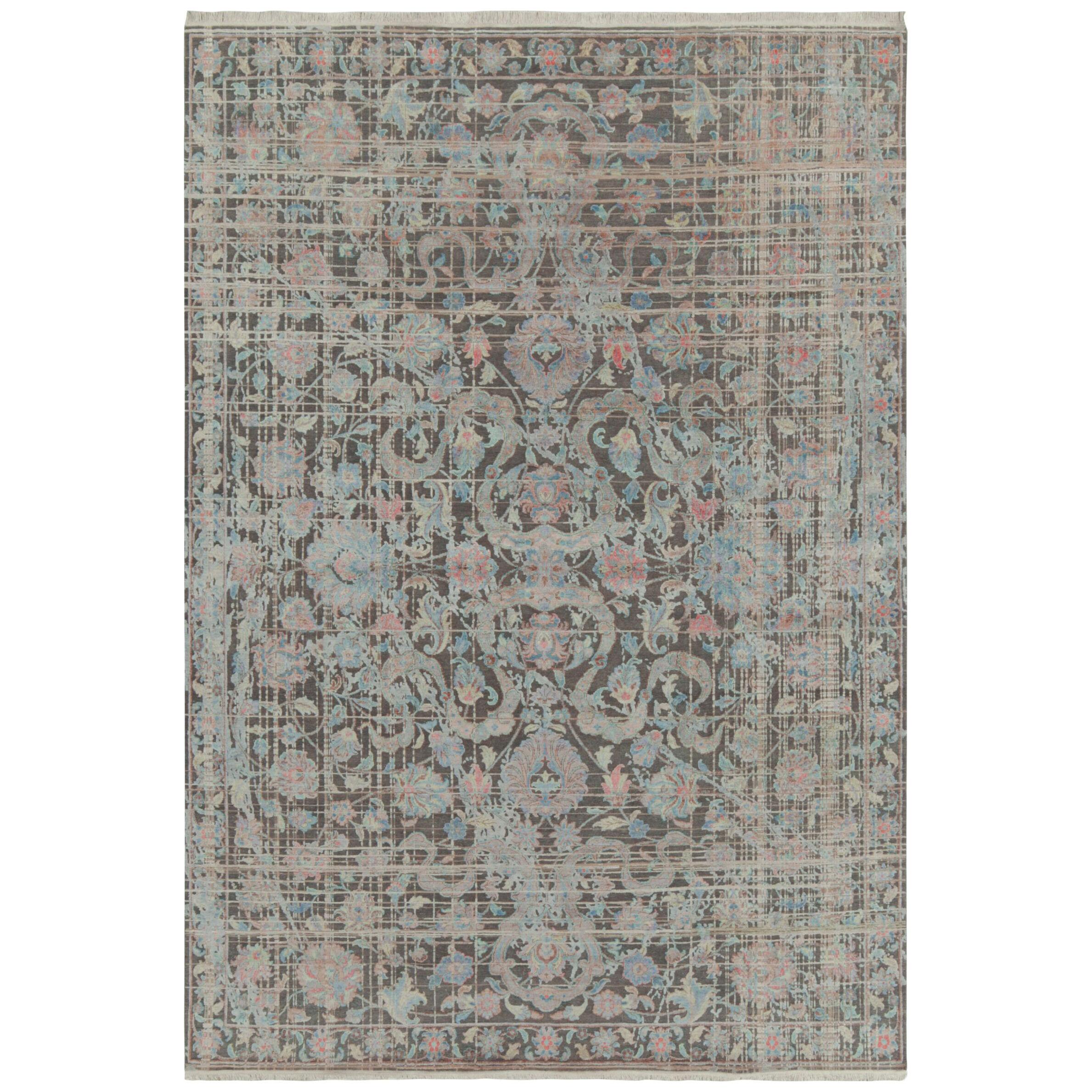 Rug & Kilim’s Persian Style Modern Rug in Gray With Polychrome Floral Patterns