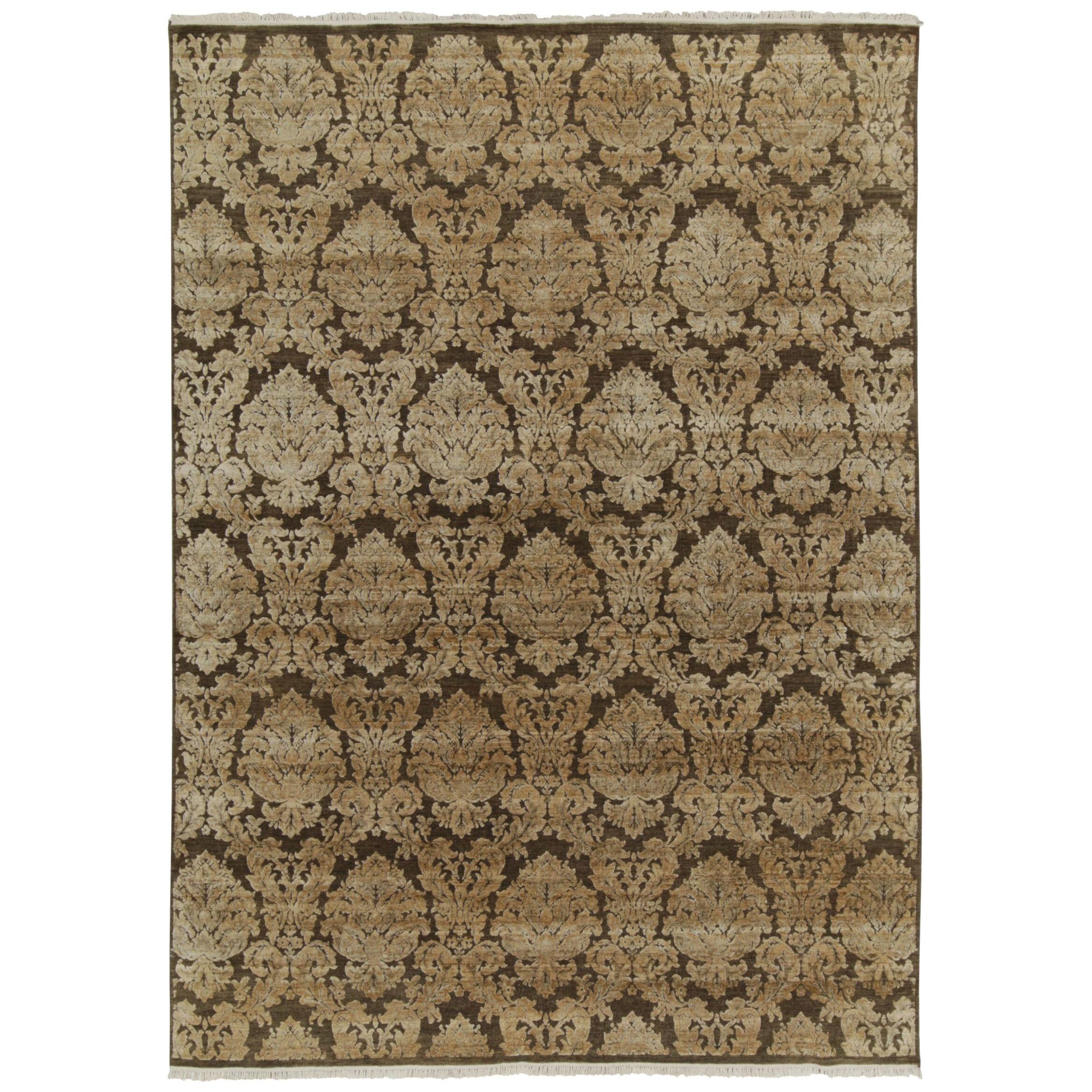 Rug & Kilim’s Classic Italian Style Rug in Brown With Gold Floral Patterns